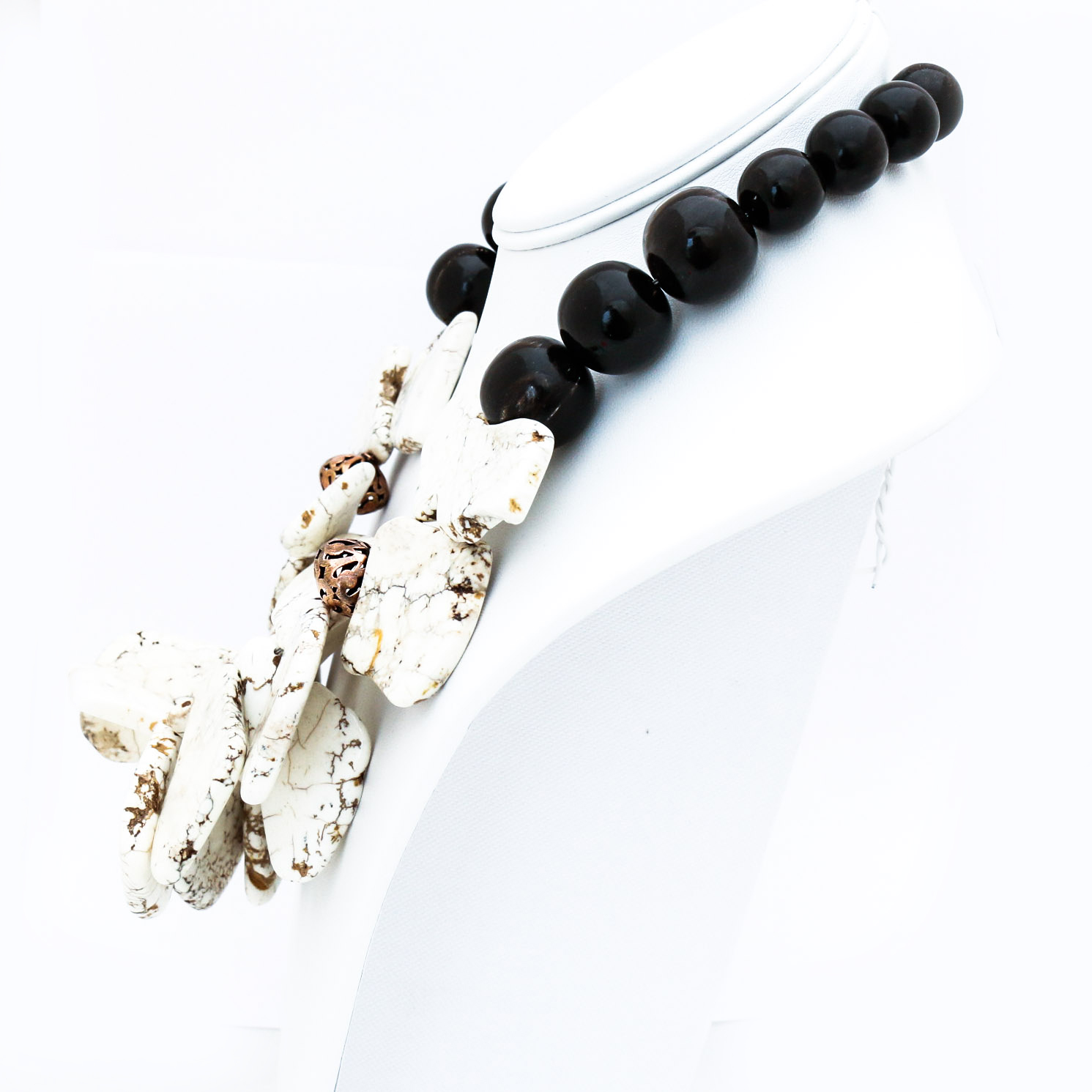 White Howlite and Wood Beaded Necklace