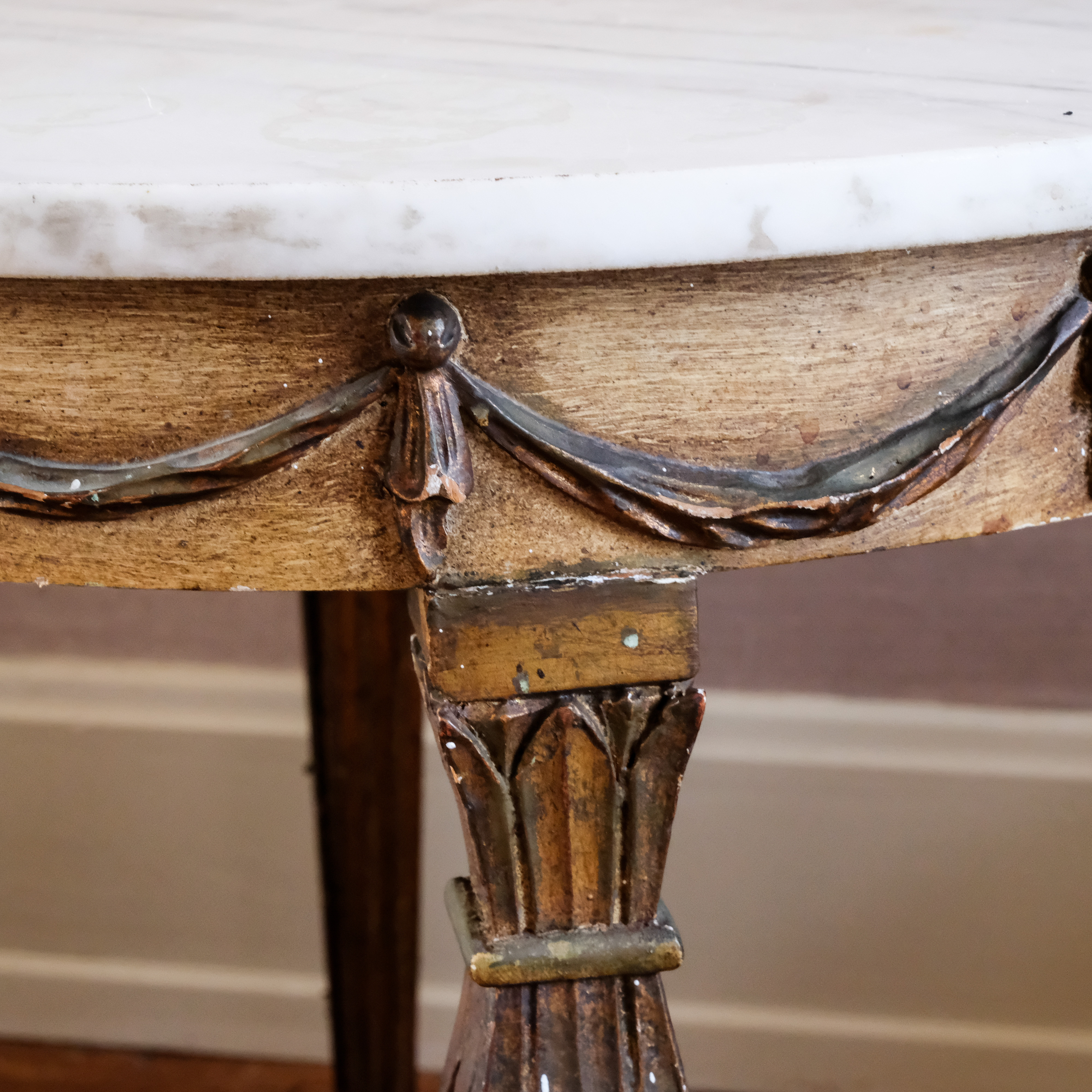 Neoclassical Style Marble Top Side Table