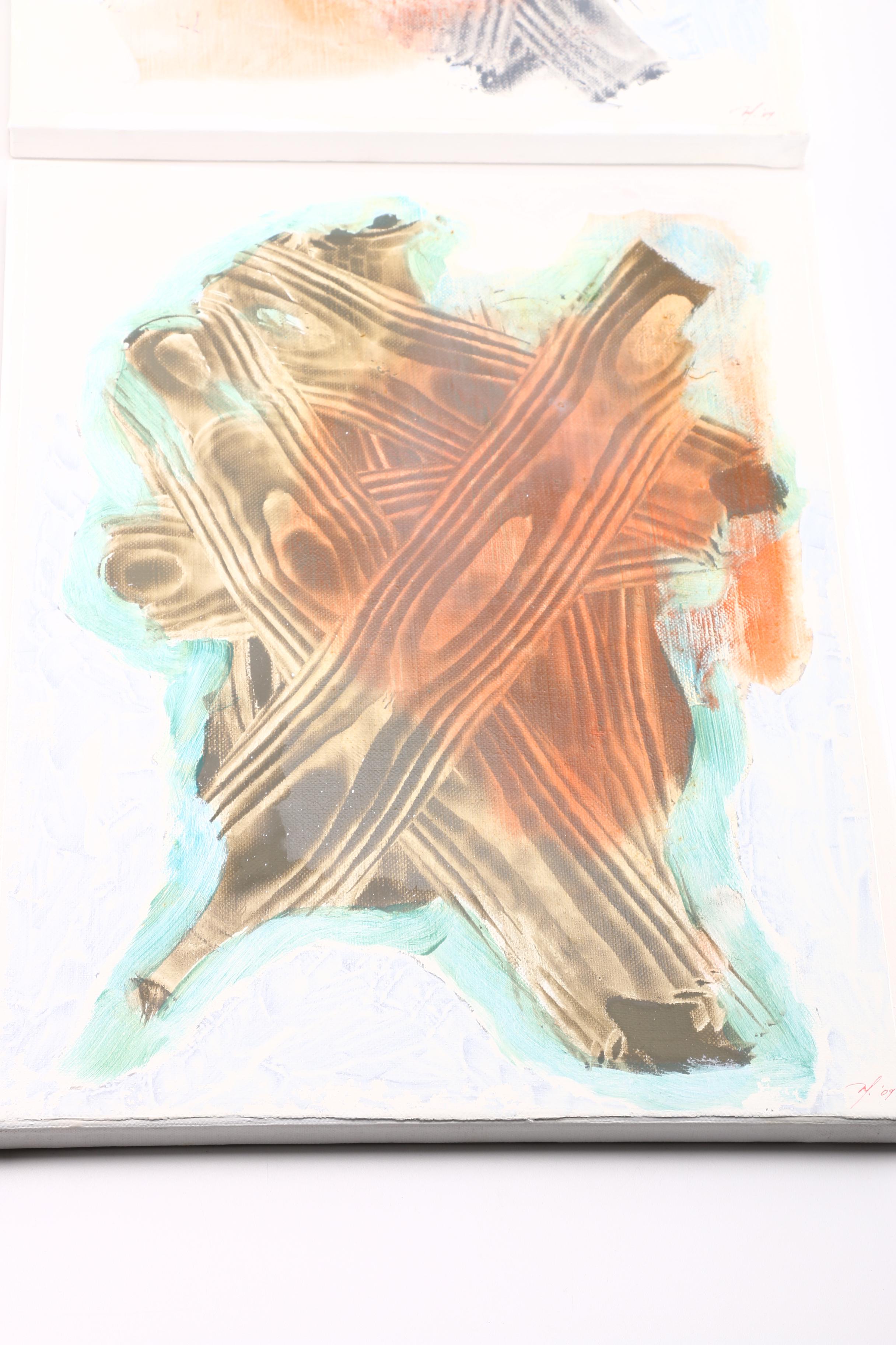 Ricardo Morin Oil Painting on Linen Quadtych "Teratological Topographies Series One"