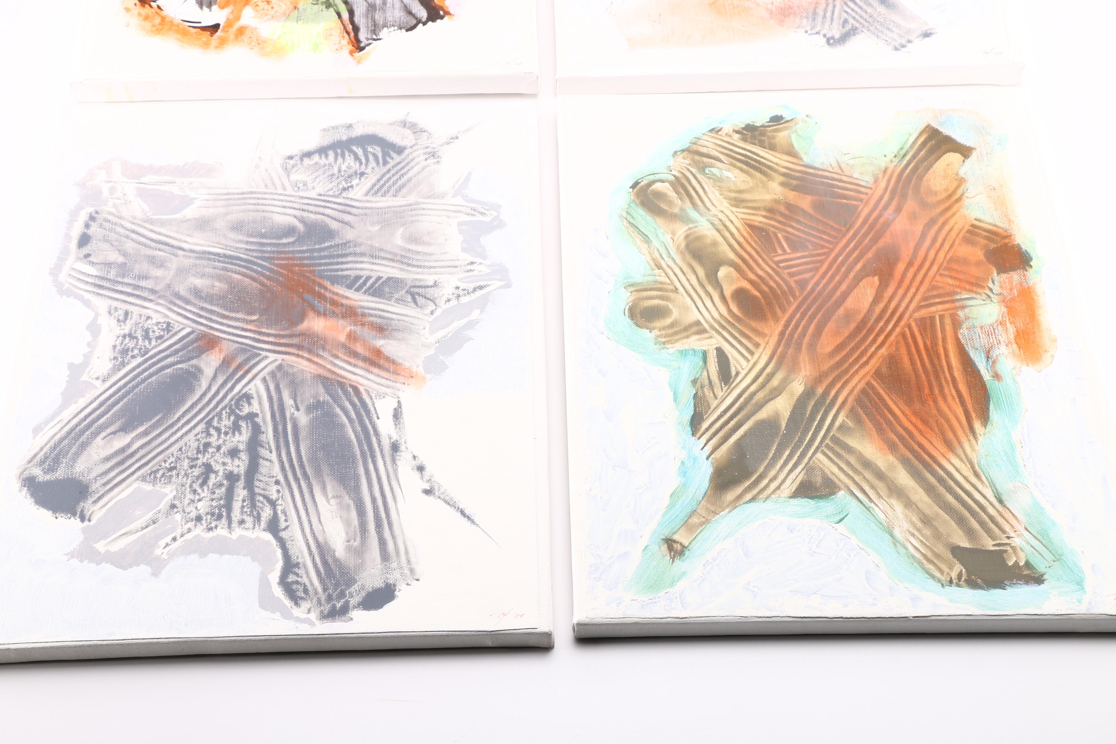 Ricardo Morin Oil Painting on Linen Quadtych "Teratological Topographies Series One"