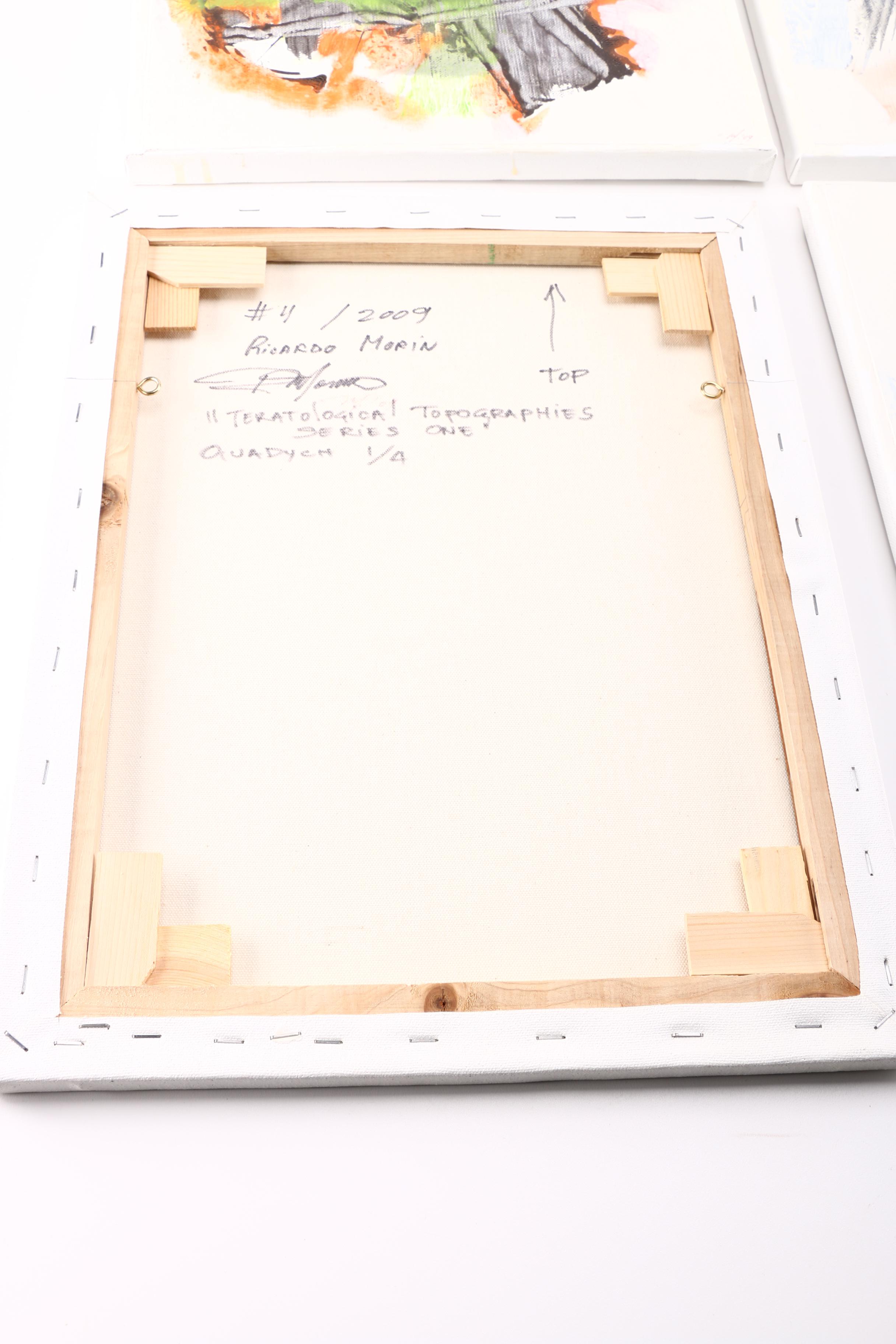 Ricardo Morin Oil Painting on Linen Quadtych "Teratological Topographies Series One"