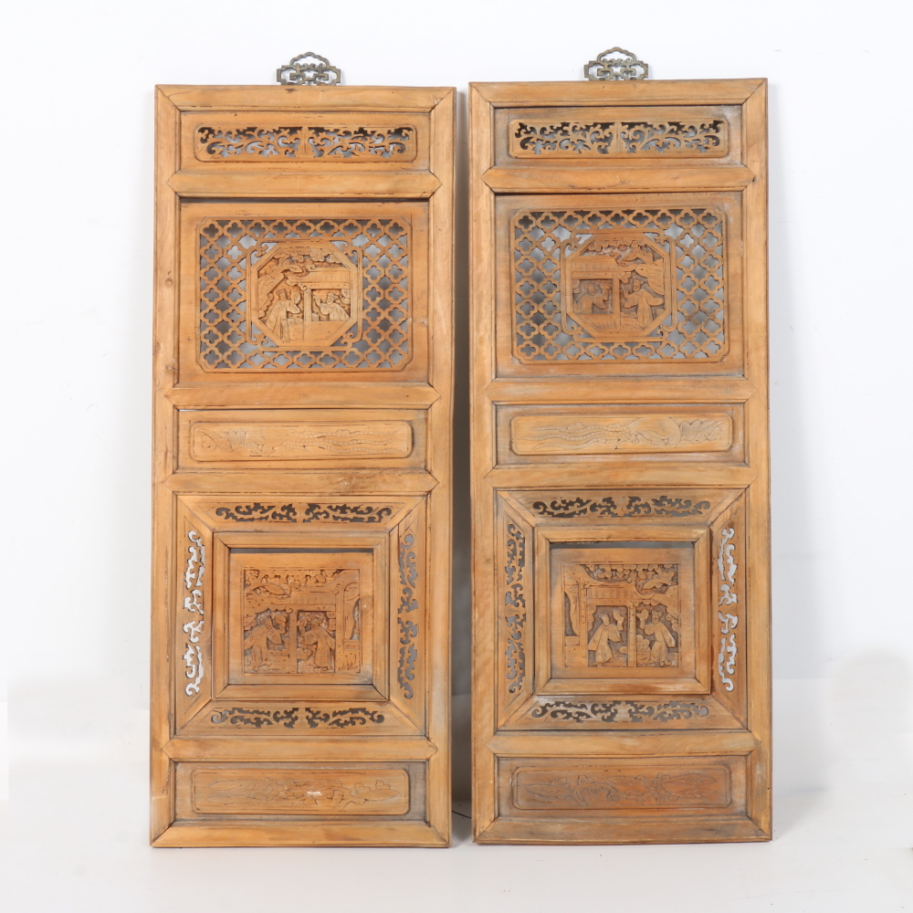 Pair of Carved Wood Chinese Shutters