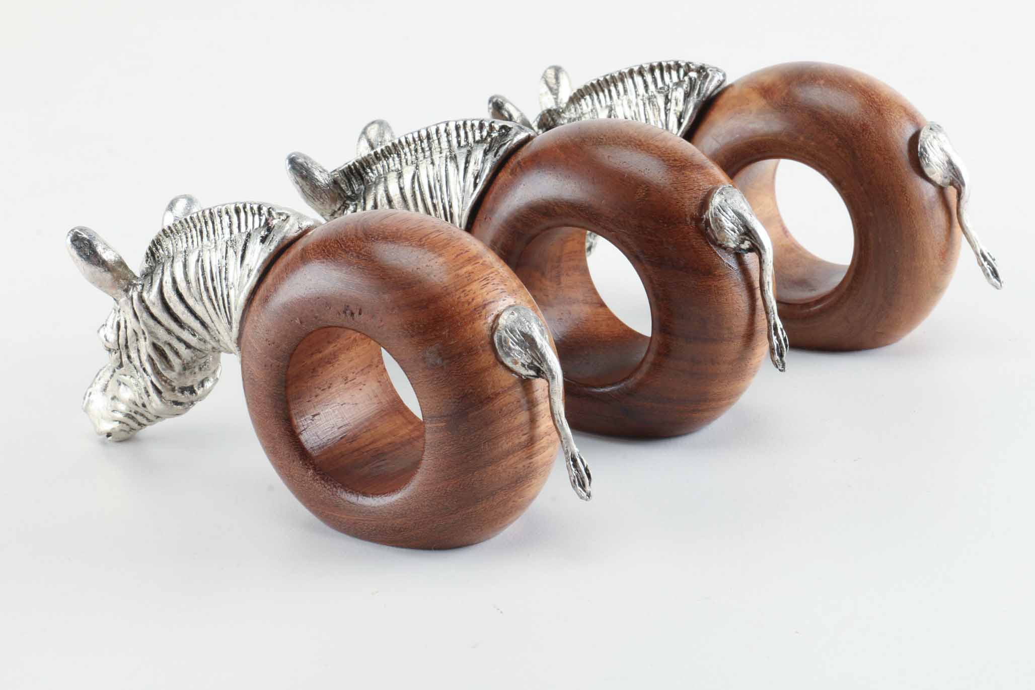 Wood and Pewter African Animal Napkin Rings