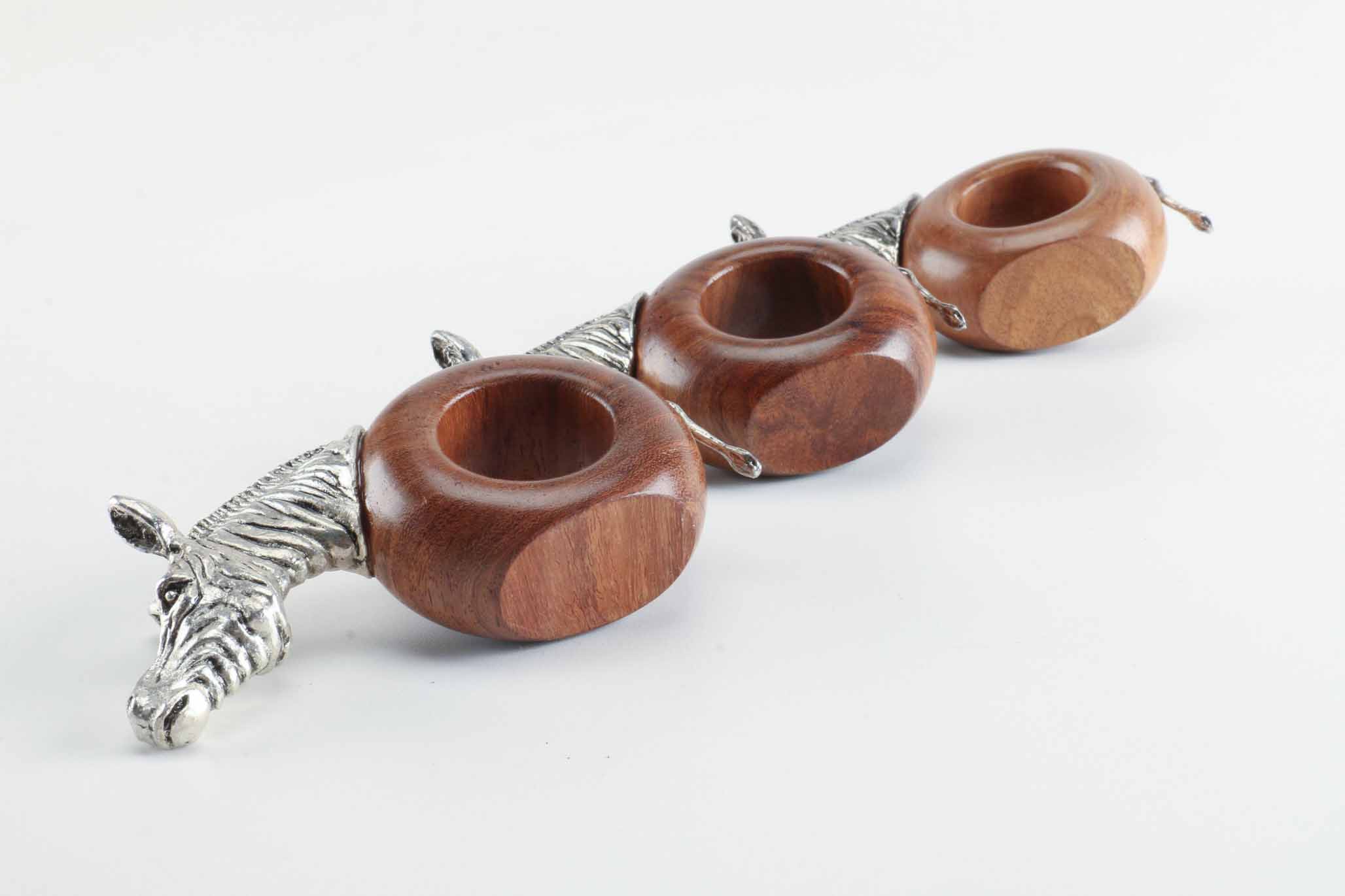 Wood and Pewter African Animal Napkin Rings