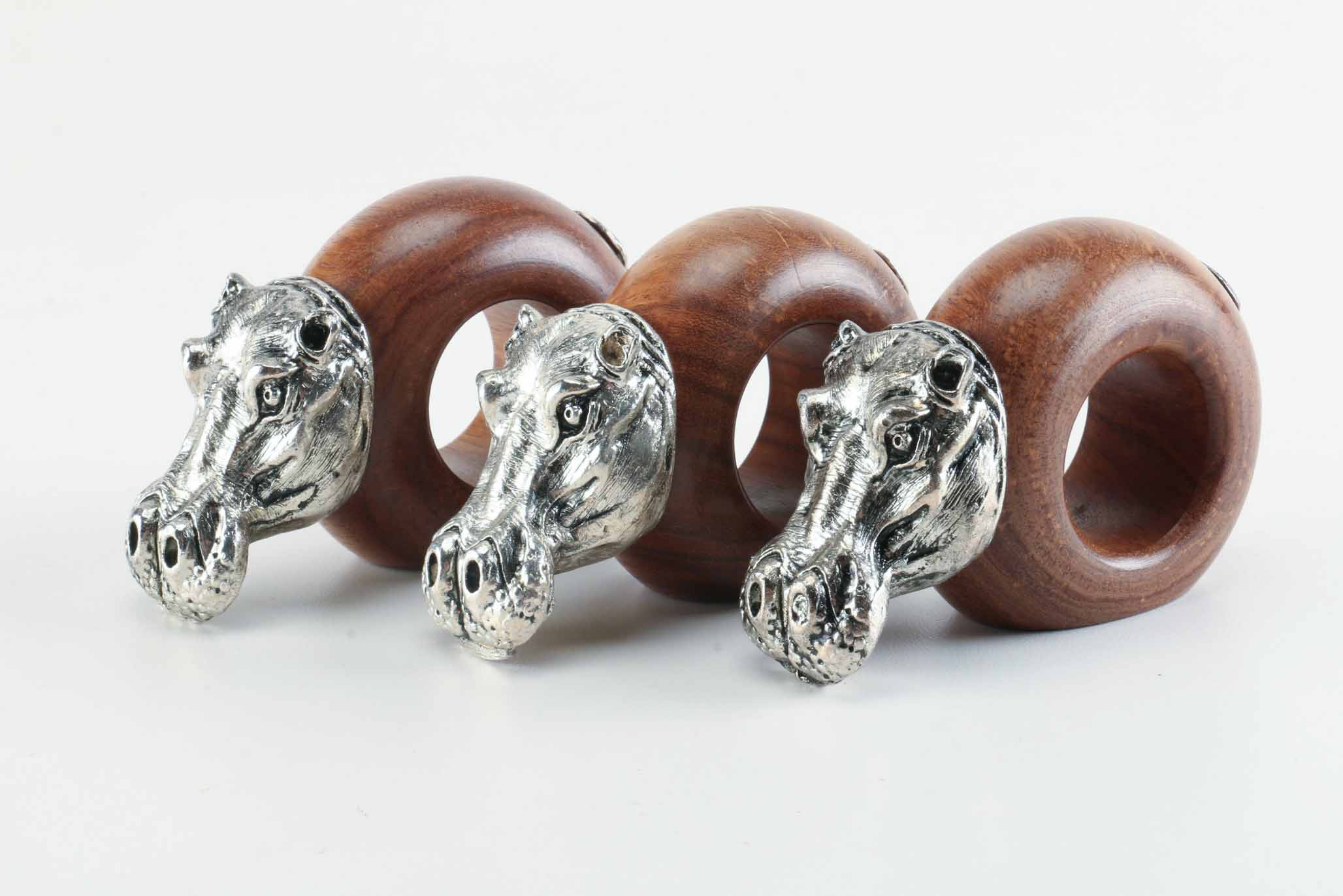 Wood and Pewter African Animal Napkin Rings