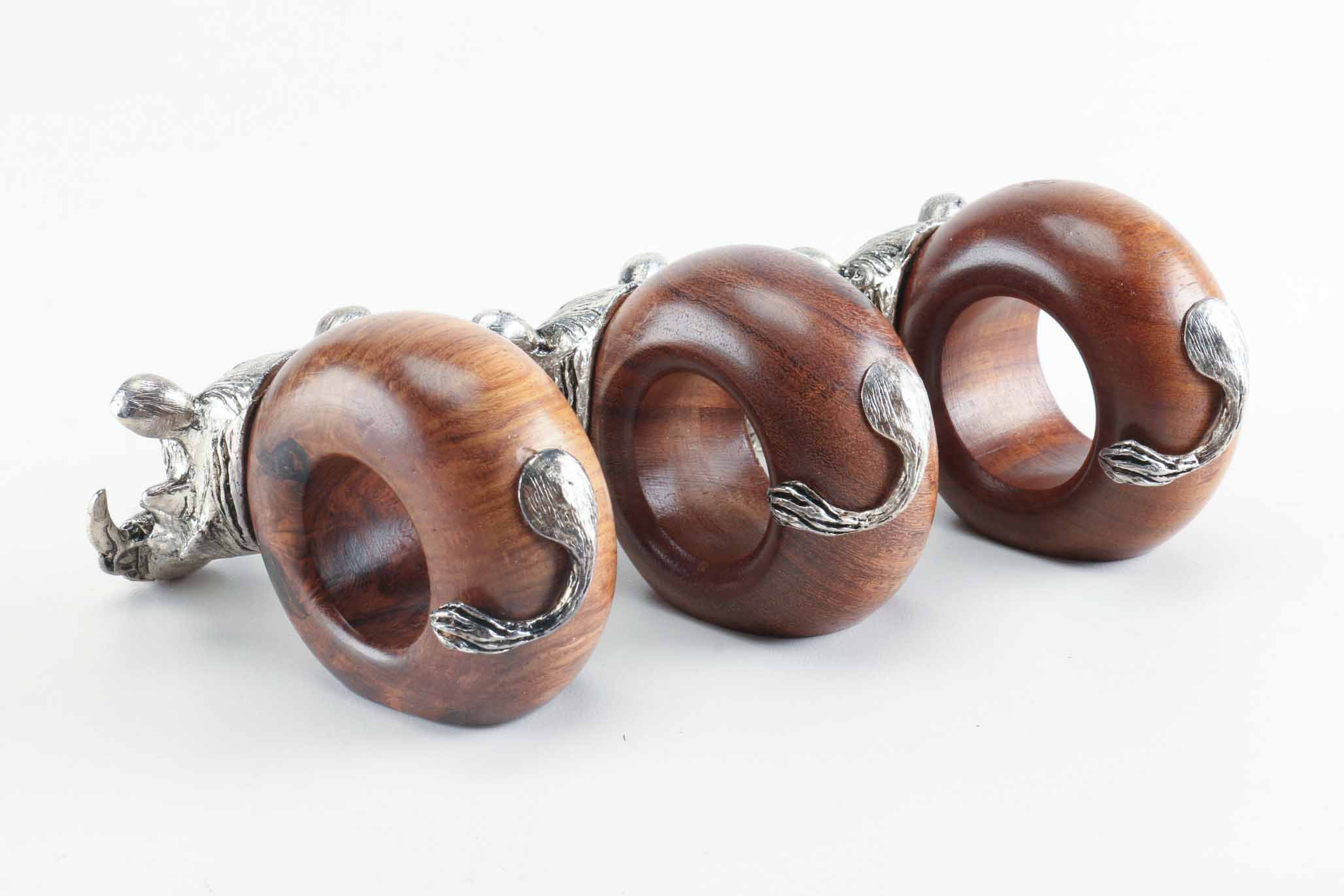 Wood and Pewter African Animal Napkin Rings