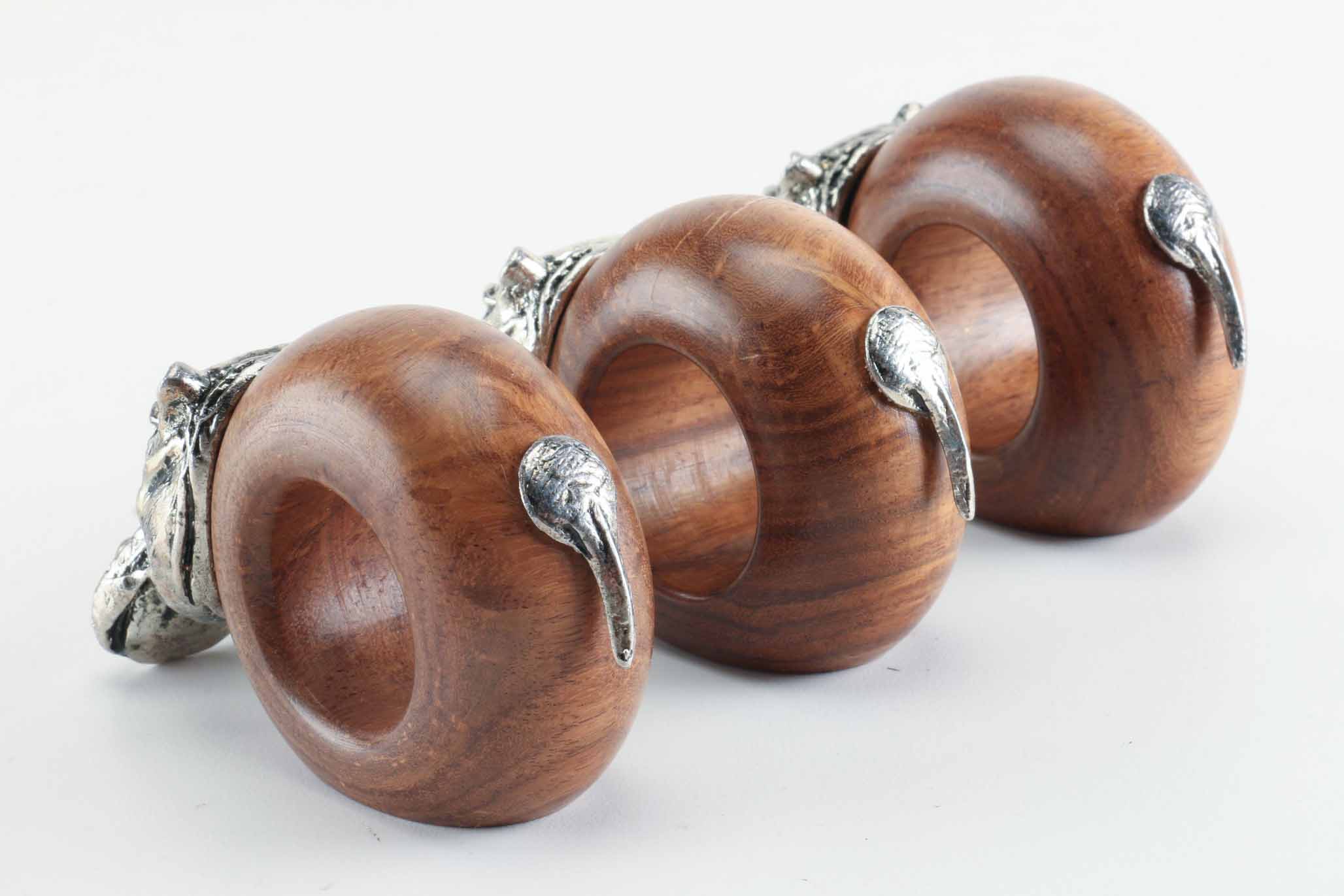 Wood and Pewter African Animal Napkin Rings