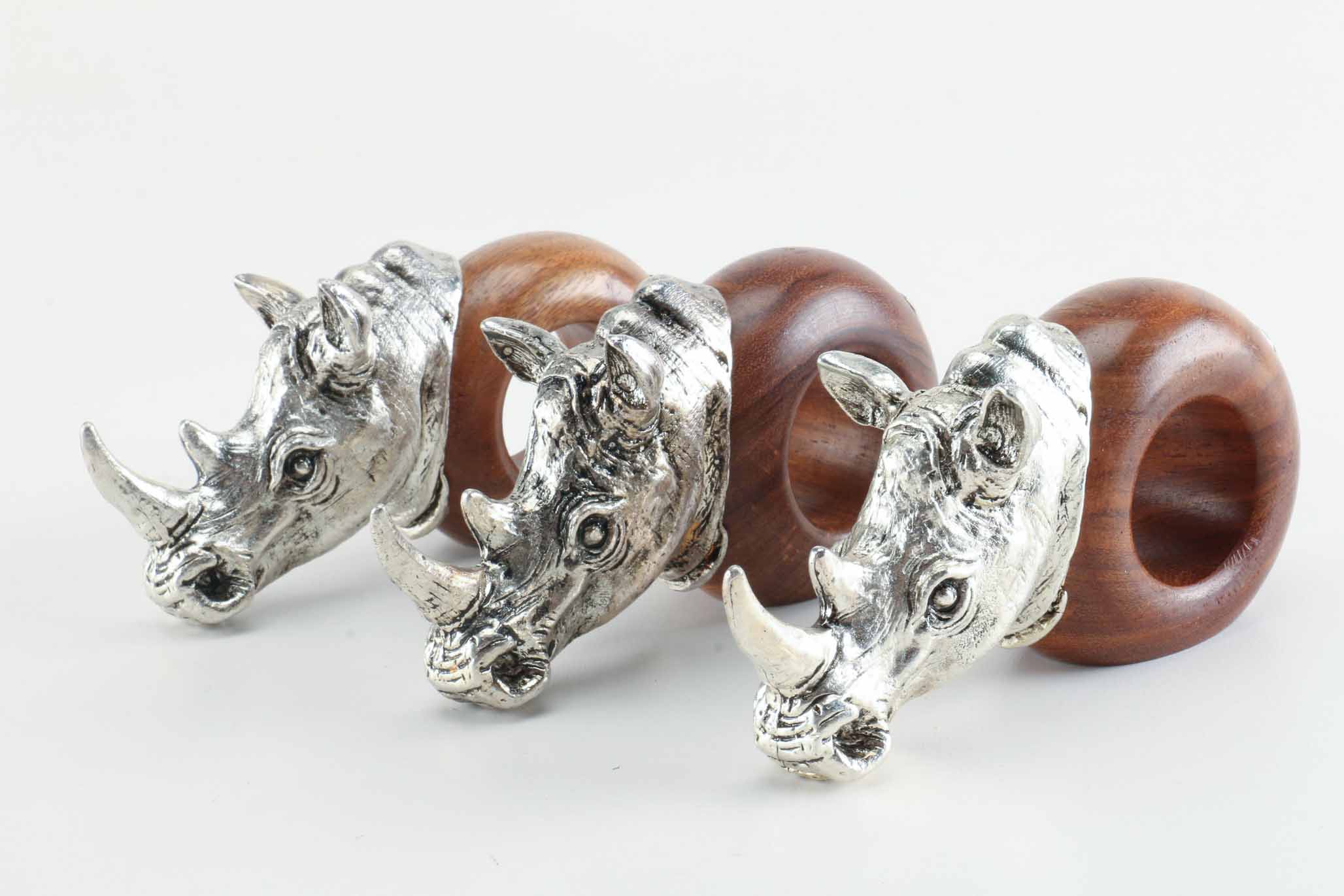 Wood and Pewter African Animal Napkin Rings