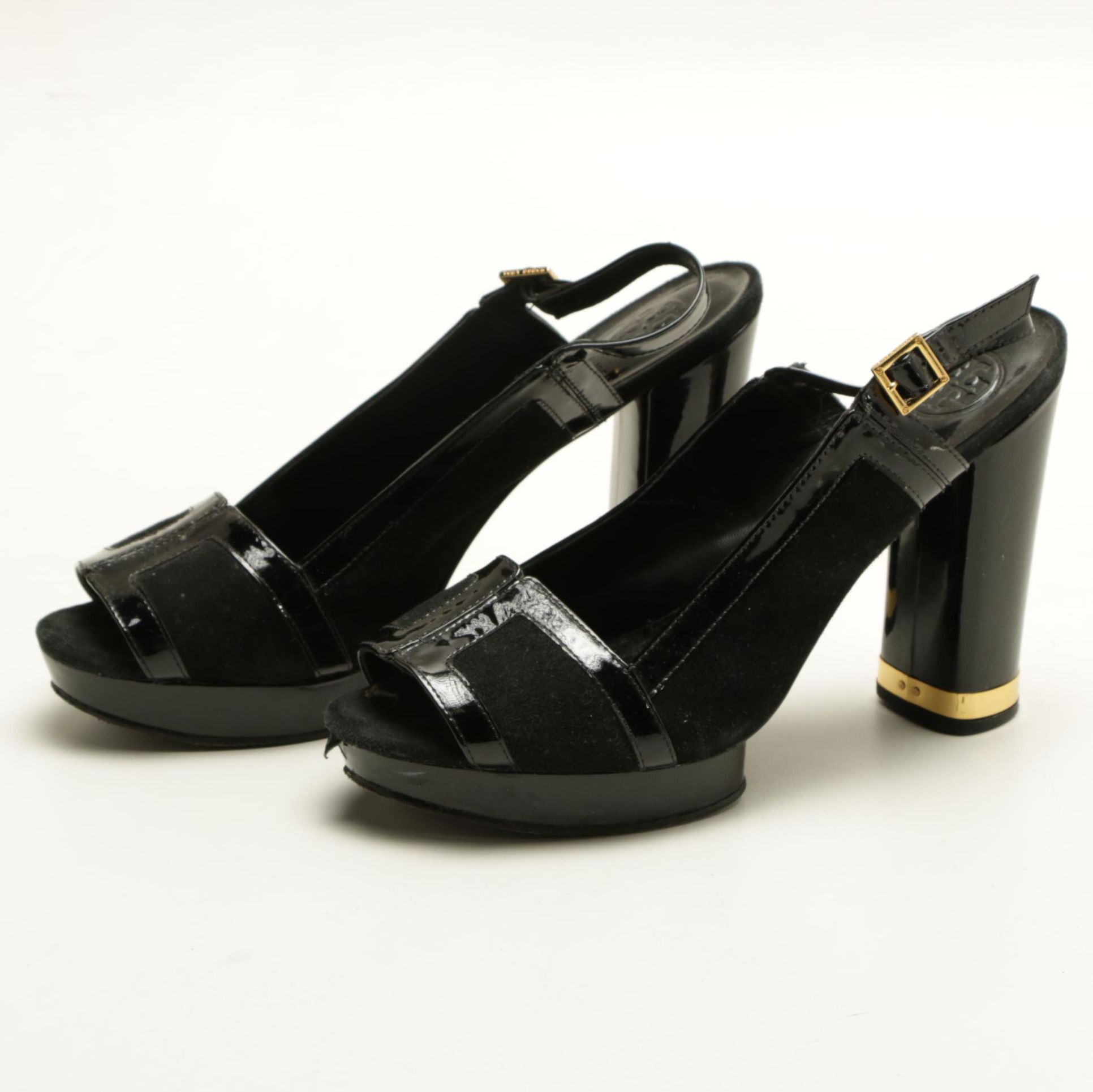 Tory Burch Black Patent Slingback Heels