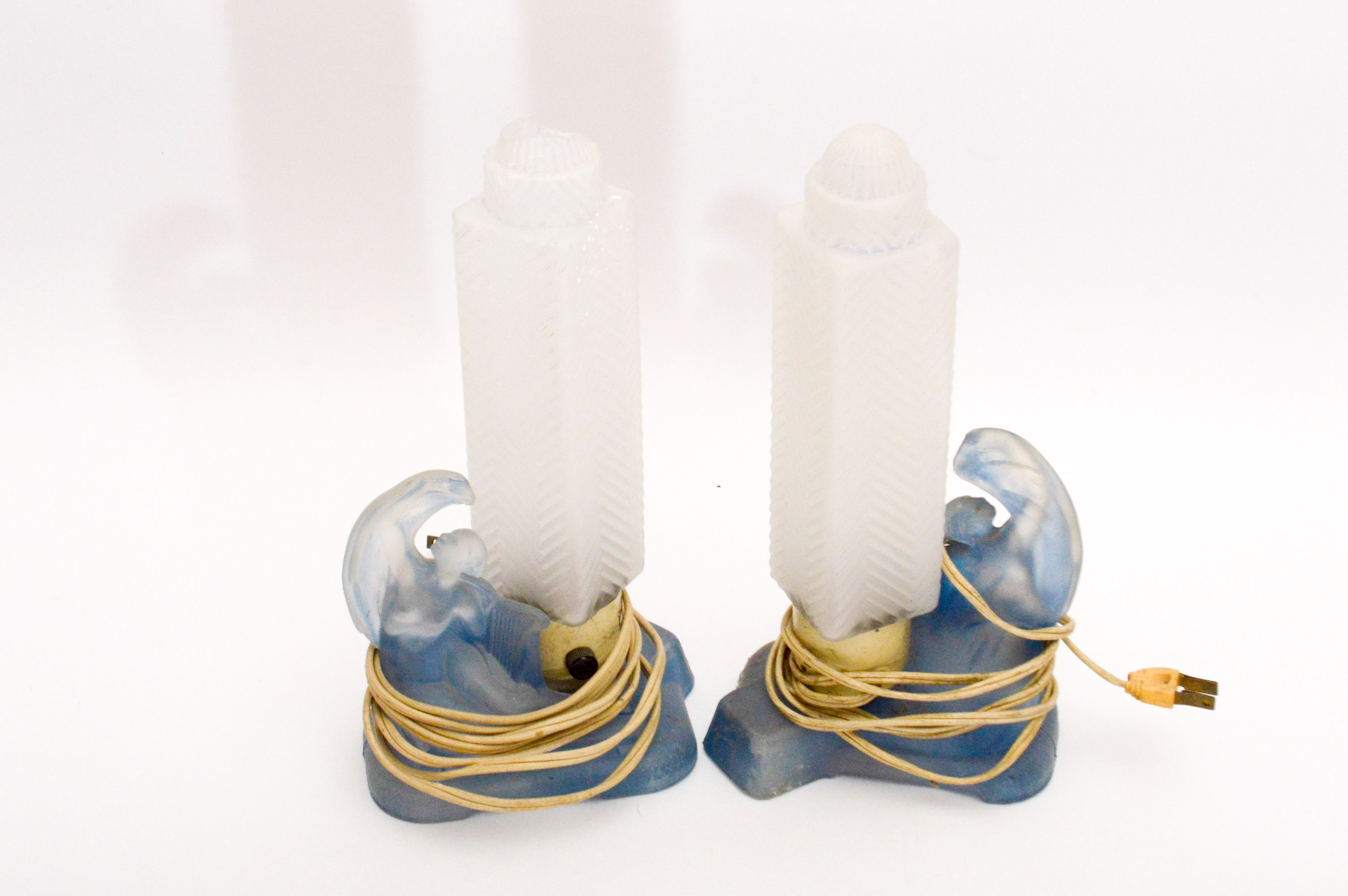 Pair of Art Deco Inspired Glass Accent Lamps