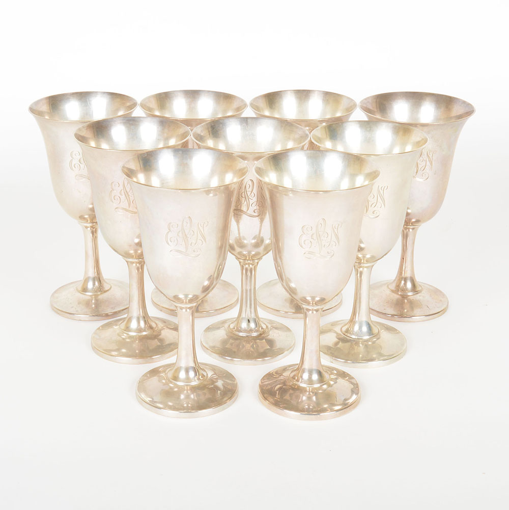 Collection of Engraved Wallace Sterling Silver Goblets