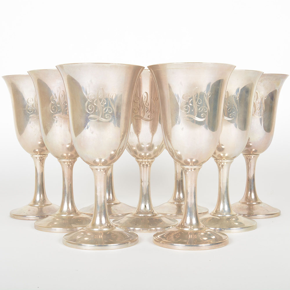 Collection of Engraved Wallace Sterling Silver Goblets