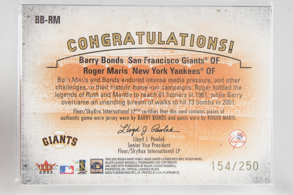 Barry Bonds/Roger Maris Jersey Card