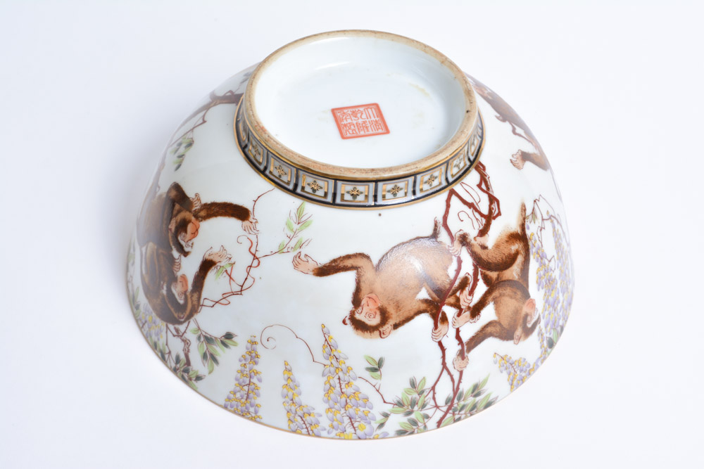 Chinese Porcelain Bowl Decorated with Monkeys