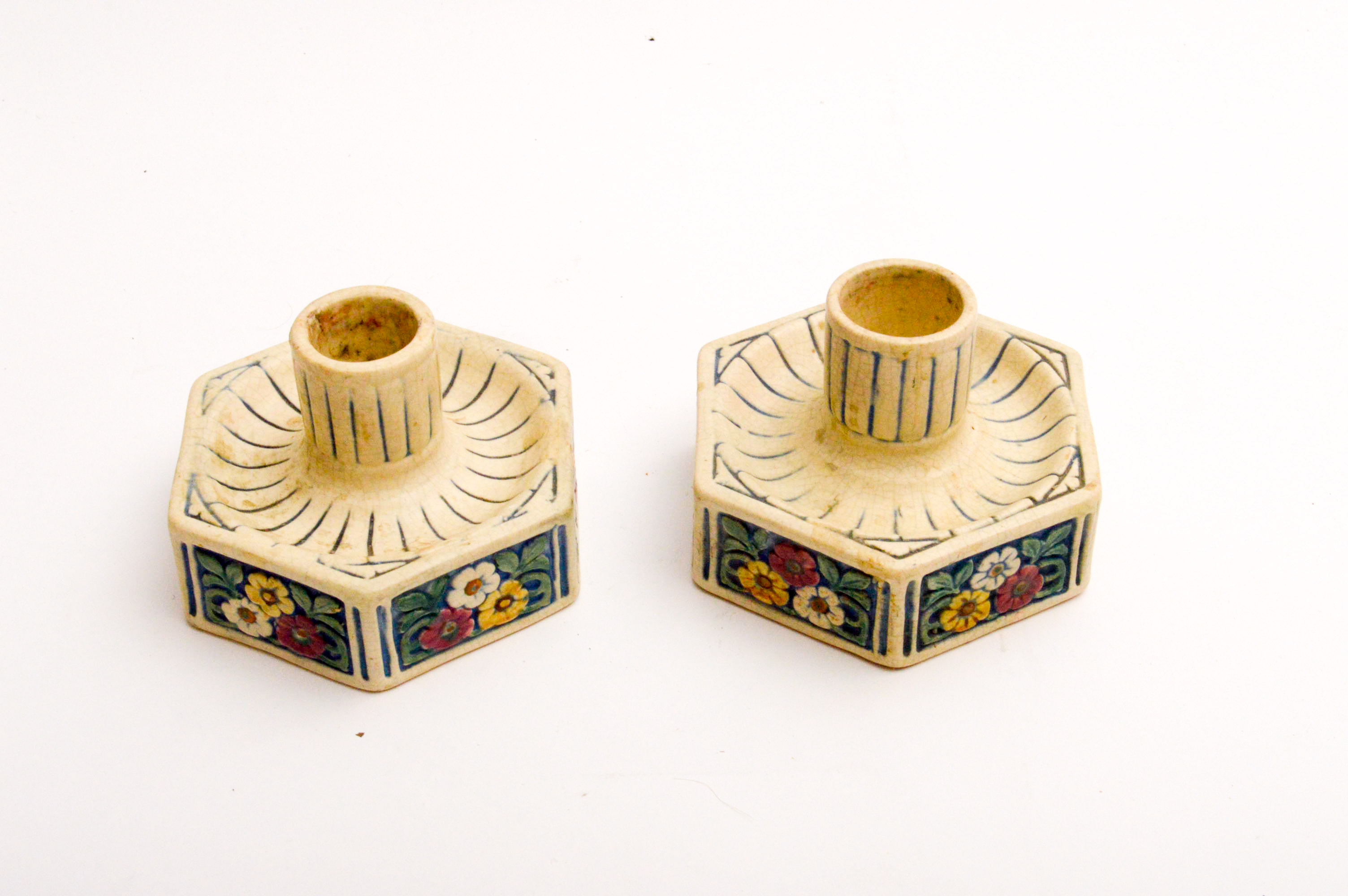 Pottery Candlestick Holder Pair
