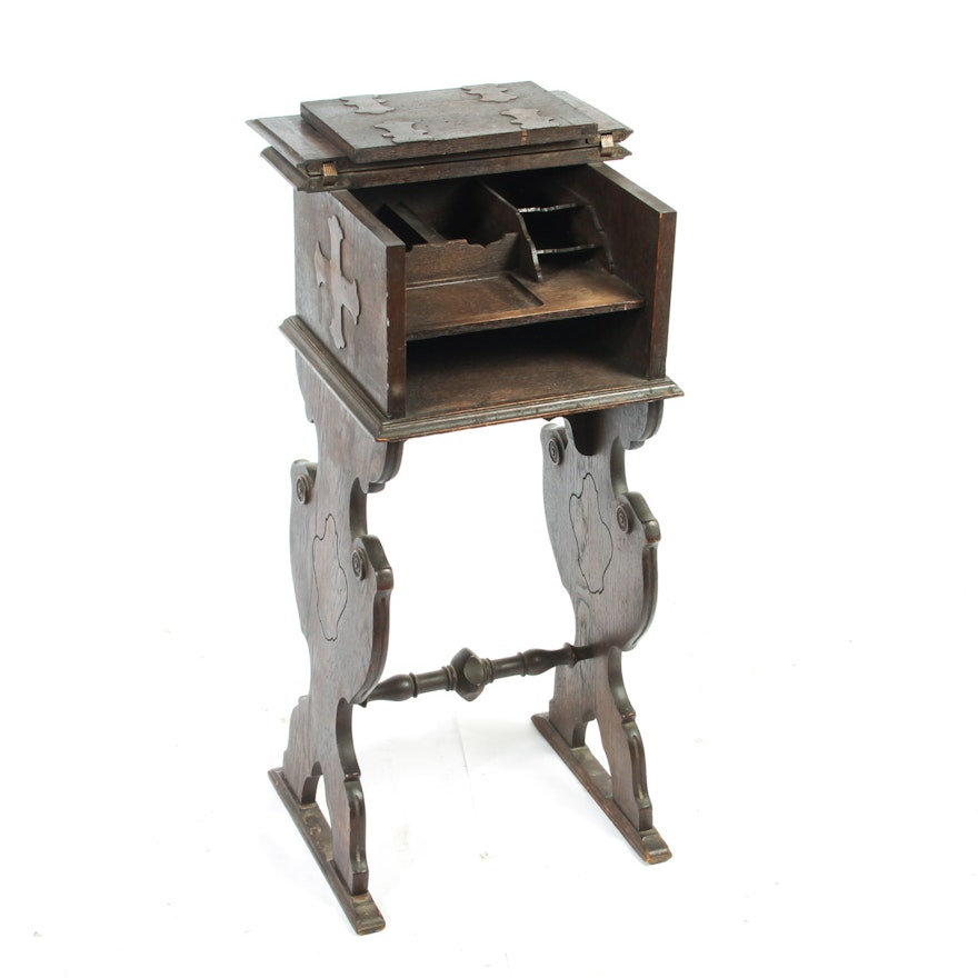 Antique Oak Wooden Letter Secretary Desk, Tudor Revival