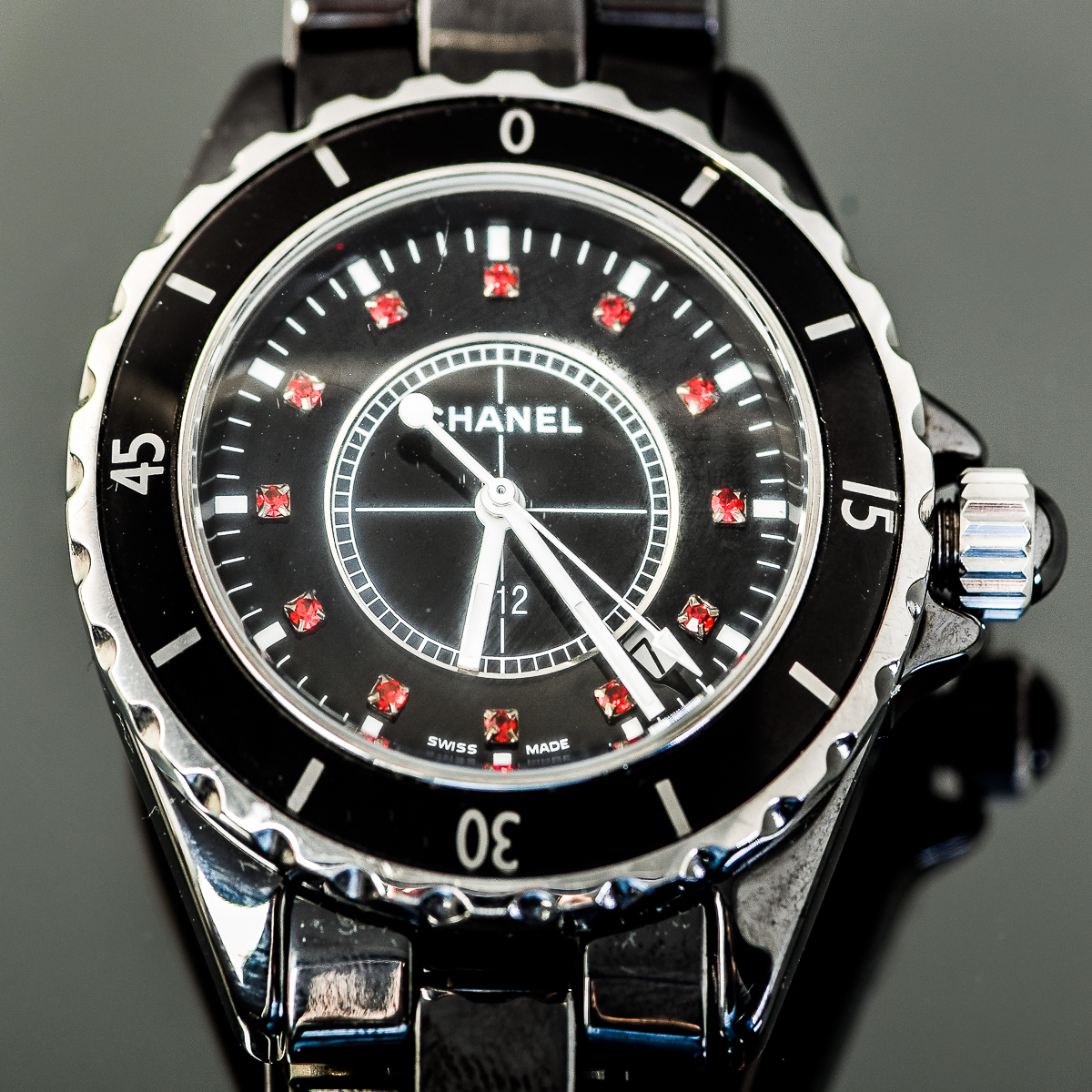 Chanel J12 Black Ceramic and Ruby Watch