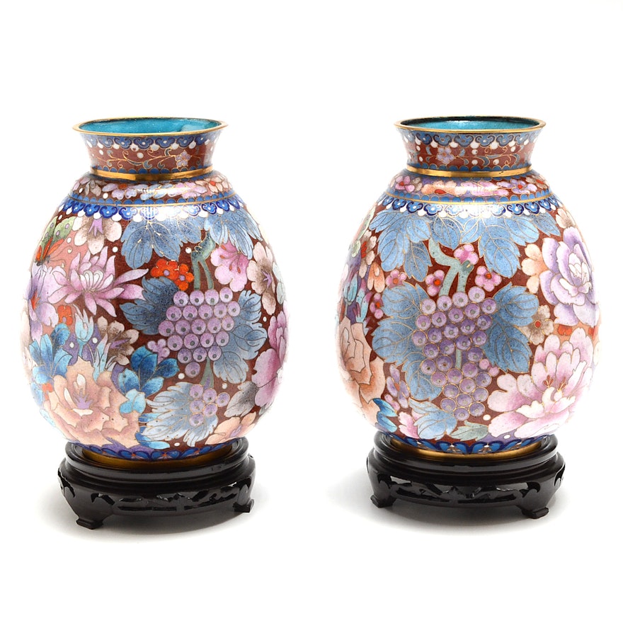 Pair of Chinese Cloisonné Ginger Jar Vases