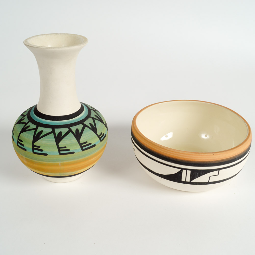 Native American Ute Mountain Tribe Pottery Bowl and Vase