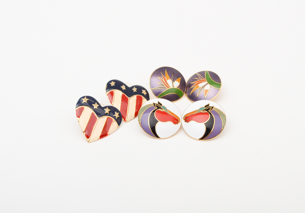 Three Pairs of Vintage Cloisonne Enamel Earrings