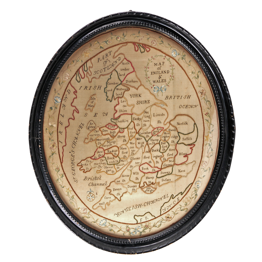 Vintage Embroidery Map of England and Wales