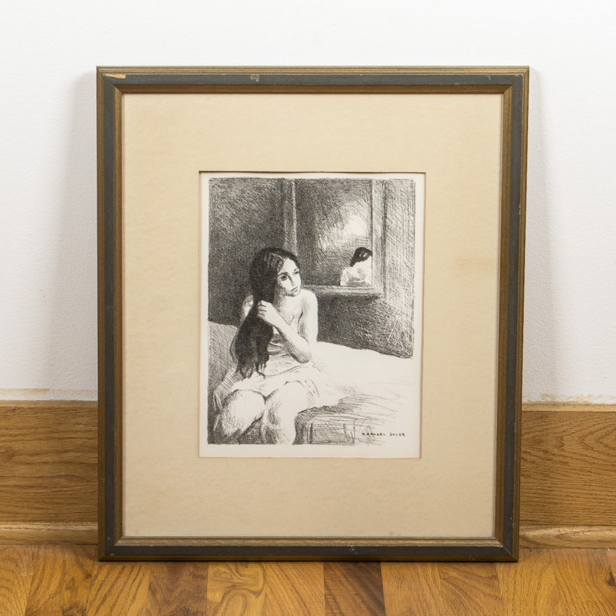 Raphael Soyer Lithograph "Girl On Bed"