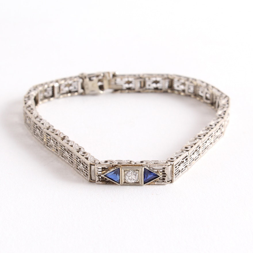 Art Deco White Gold Bracelet with Gemstones