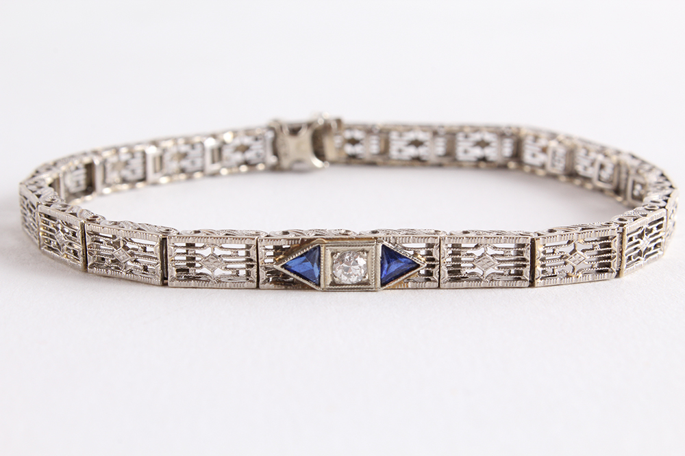 Art Deco White Gold Bracelet with Gemstones