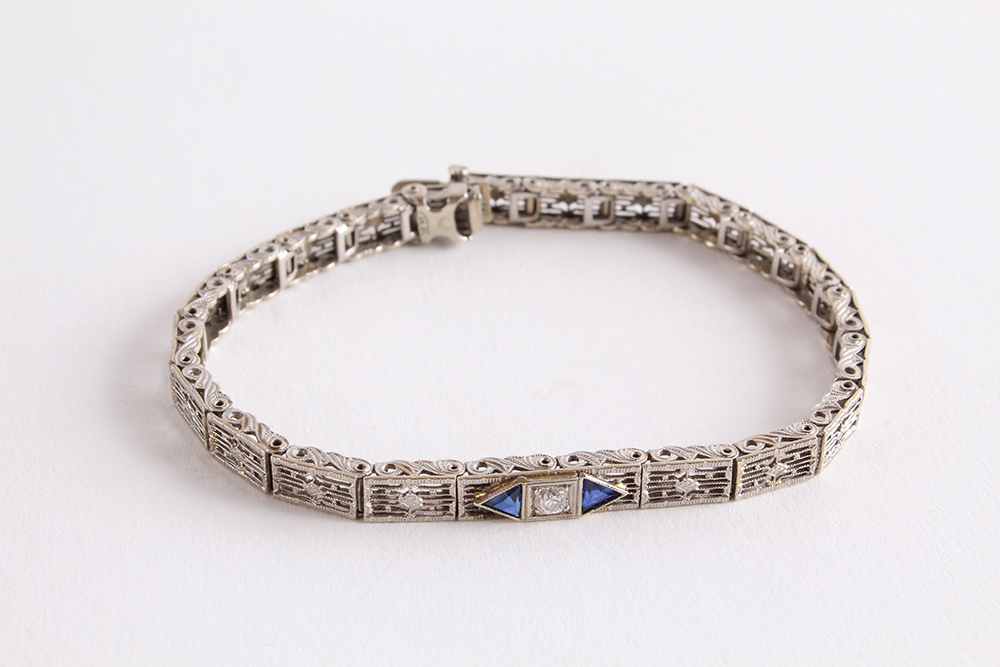 Art Deco White Gold Bracelet with Gemstones