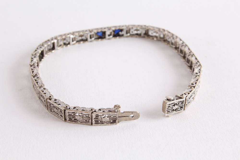 Art Deco White Gold Bracelet with Gemstones