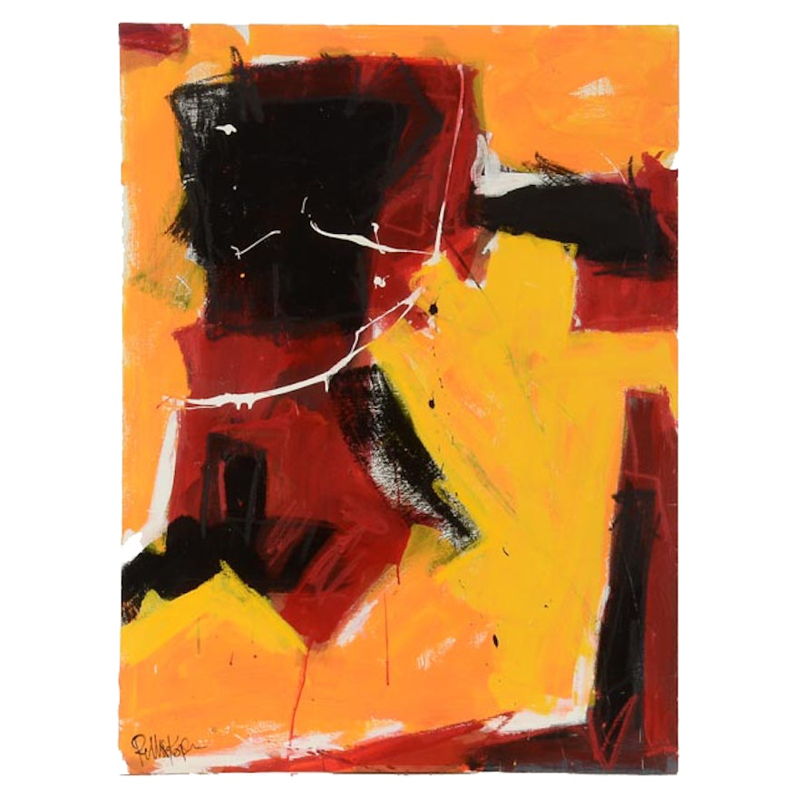 Robbie Kemper Abstract Acrylic Painting on Canvas "Yellow Red Black"