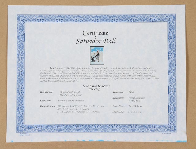 Salvador Dalí Limited Edition Lithograph "The Earth Goddess"