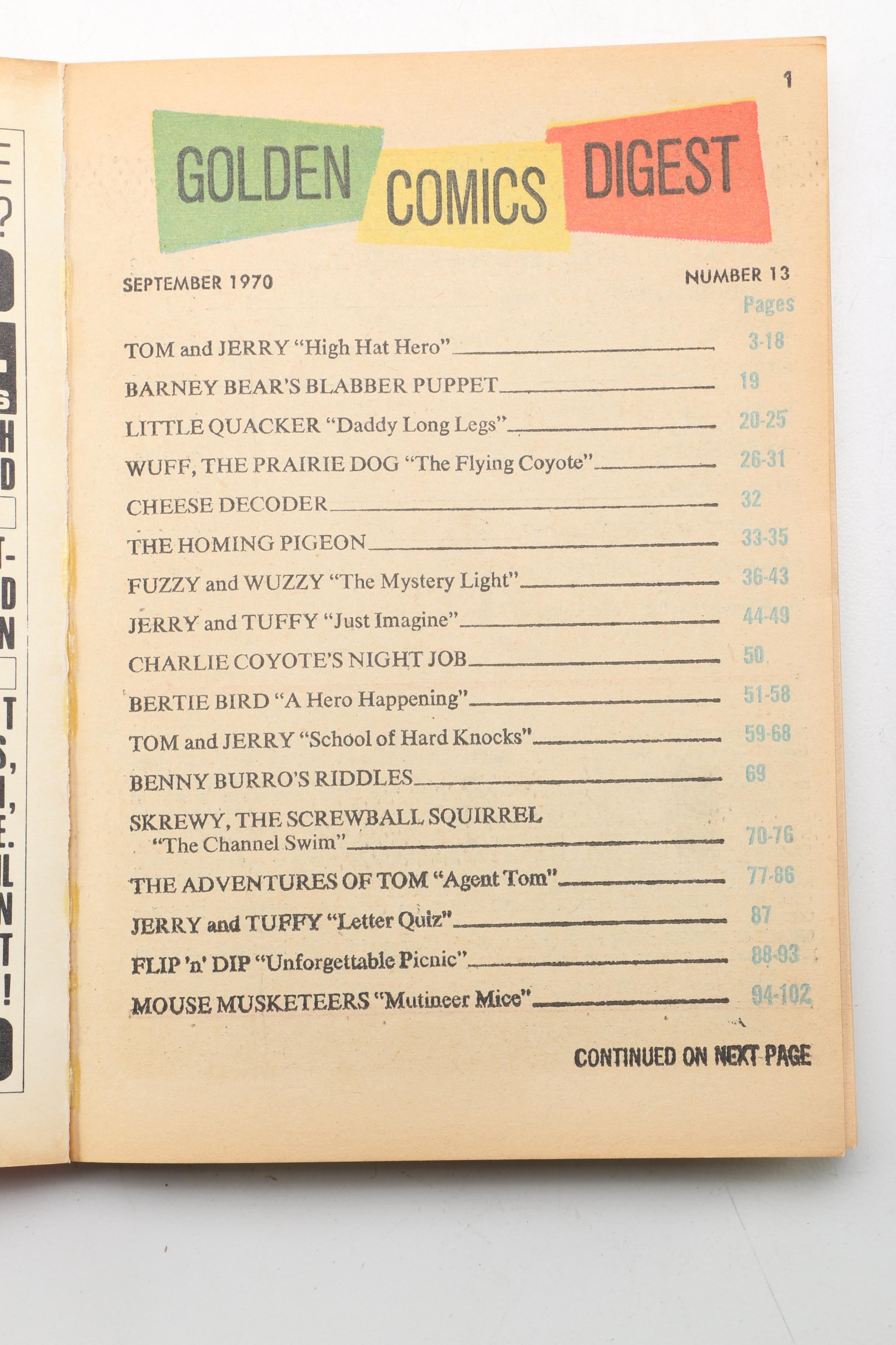 "Golden Comics Digest"  and "Walt Disney Comics Digest" Comics