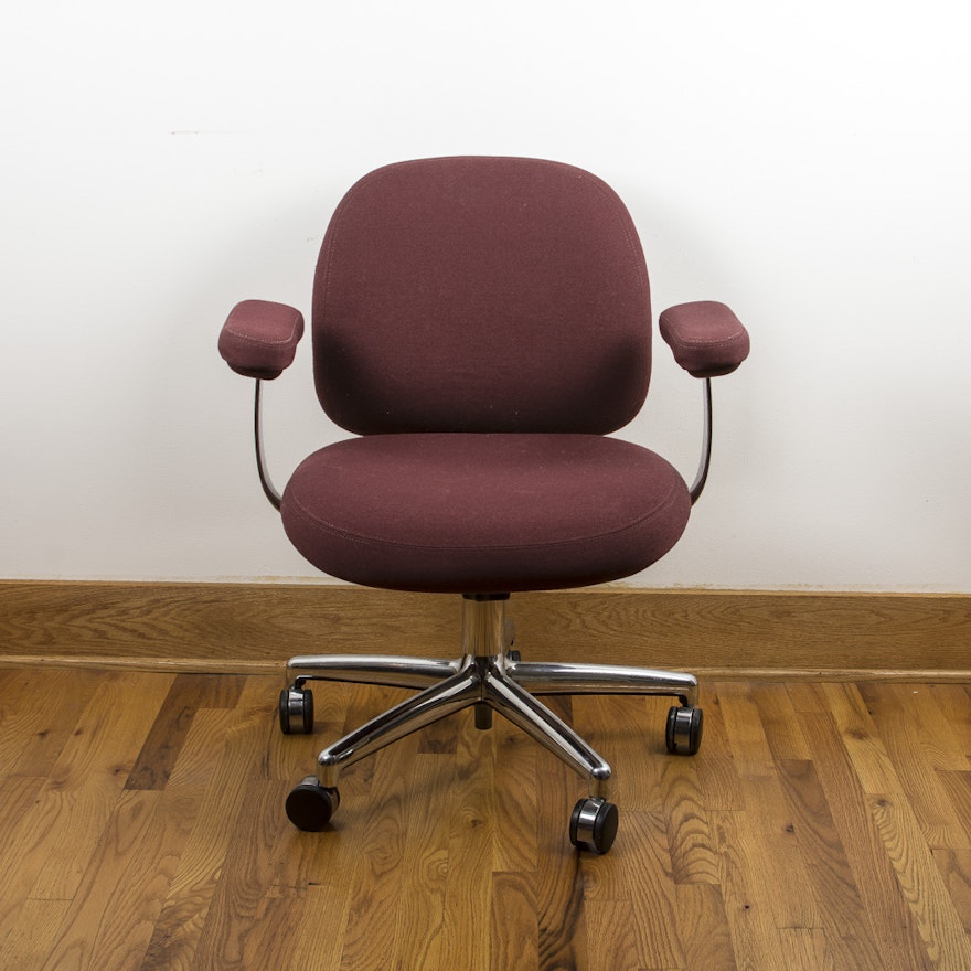Metal Desk Chair with Burgundy Upholstery