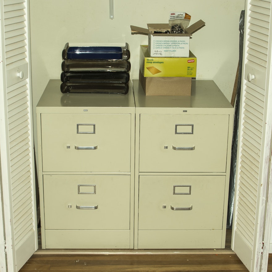 Filing Cabinets and Assortment of Office Supplies