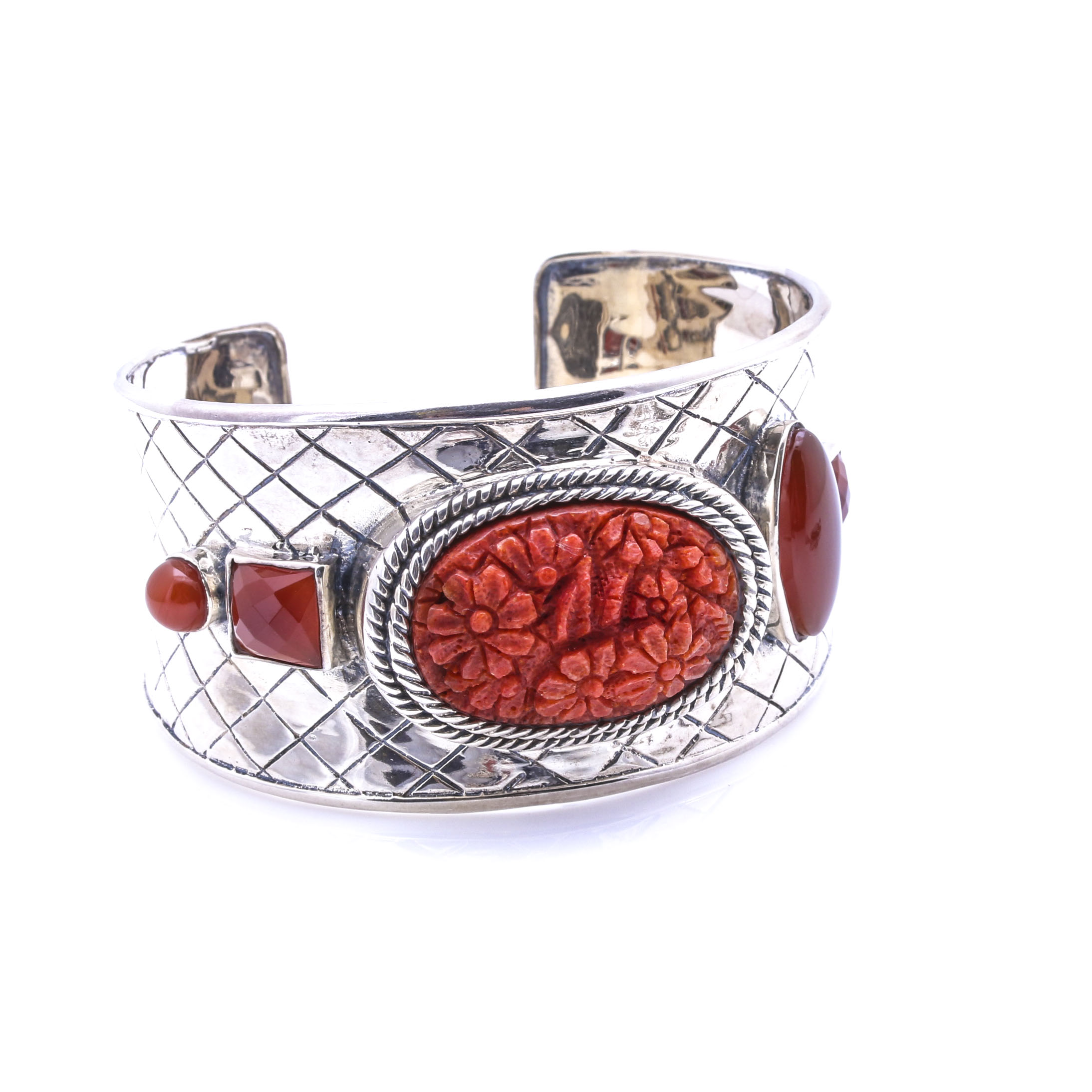 Sterling Silver Mother of Pearl, Marcasite, and Coral Jewelry