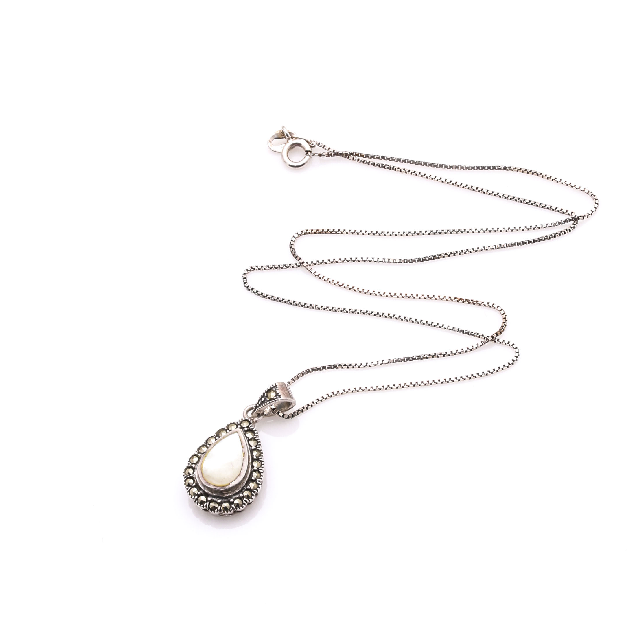 Sterling Silver Mother of Pearl, Marcasite, and Coral Jewelry