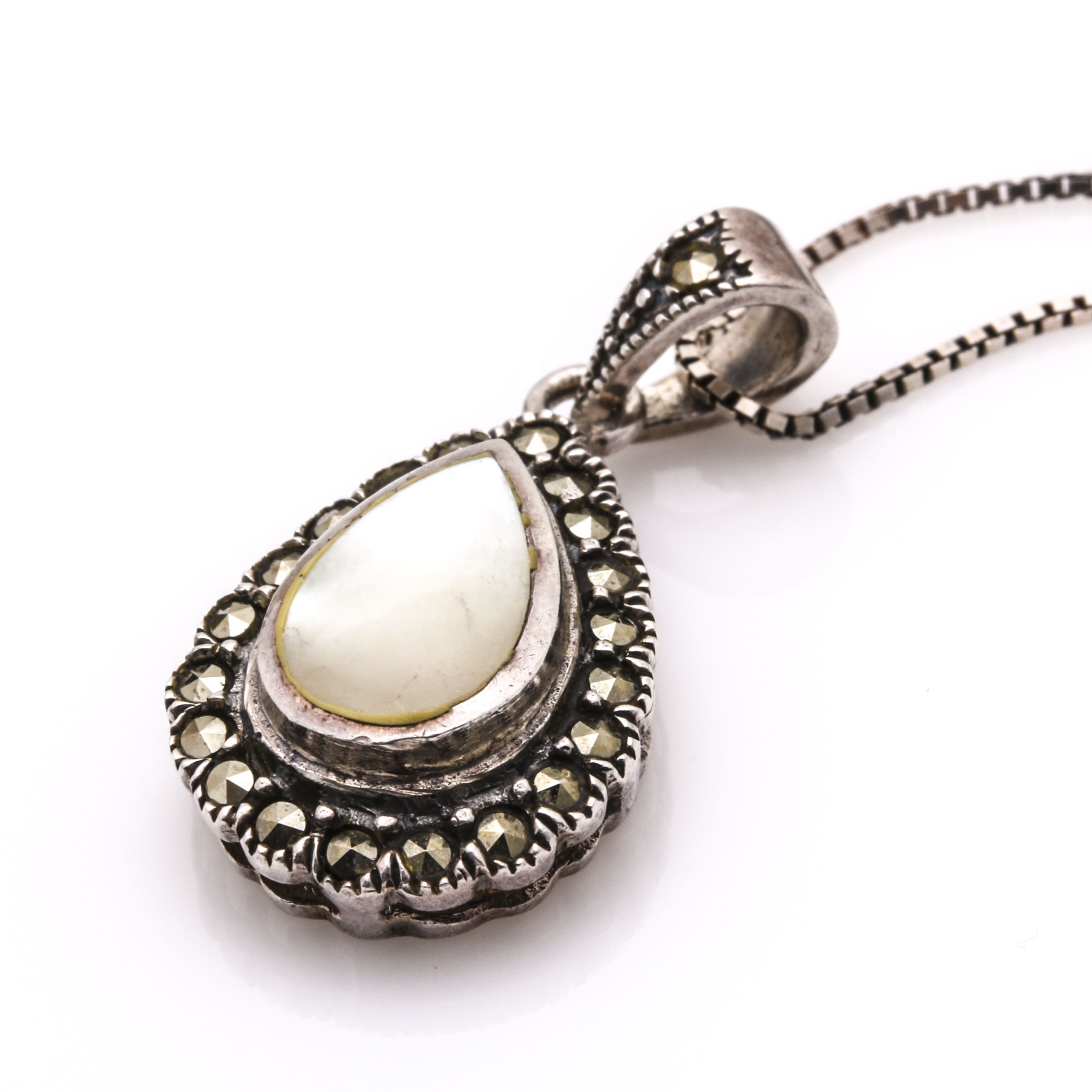 Sterling Silver Mother of Pearl, Marcasite, and Coral Jewelry
