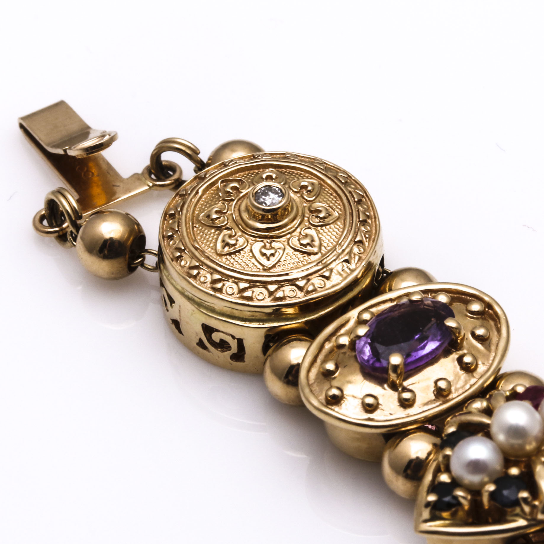 Estate 14K Yellow Gold Diamond and Gemstone Slide Bracelet