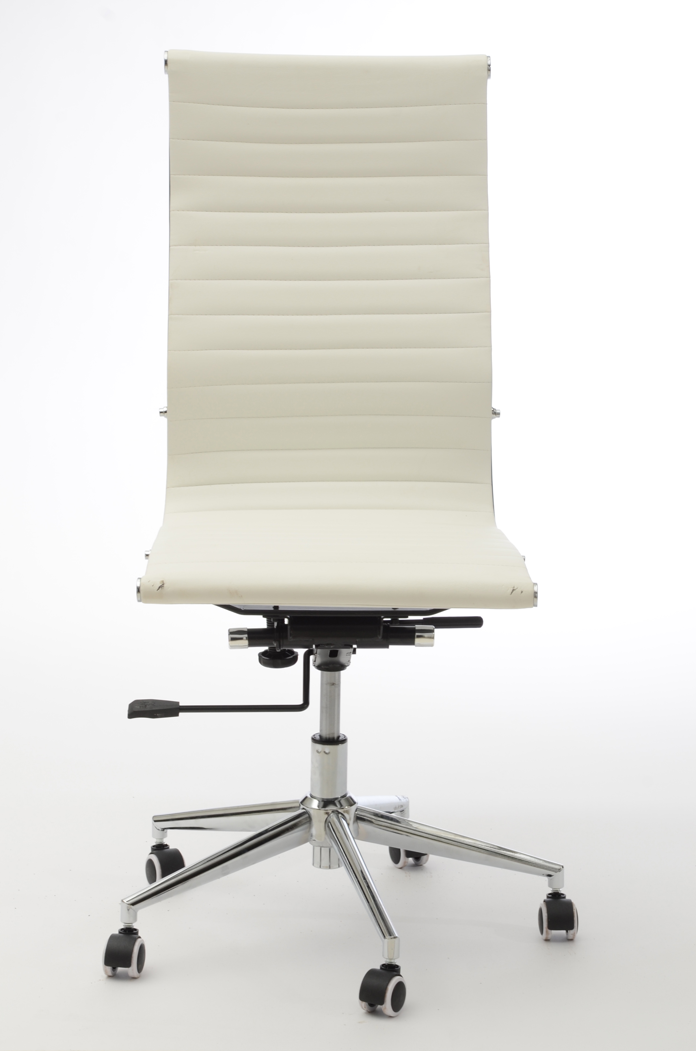 Ribbed White Leather Modern Desk Chair