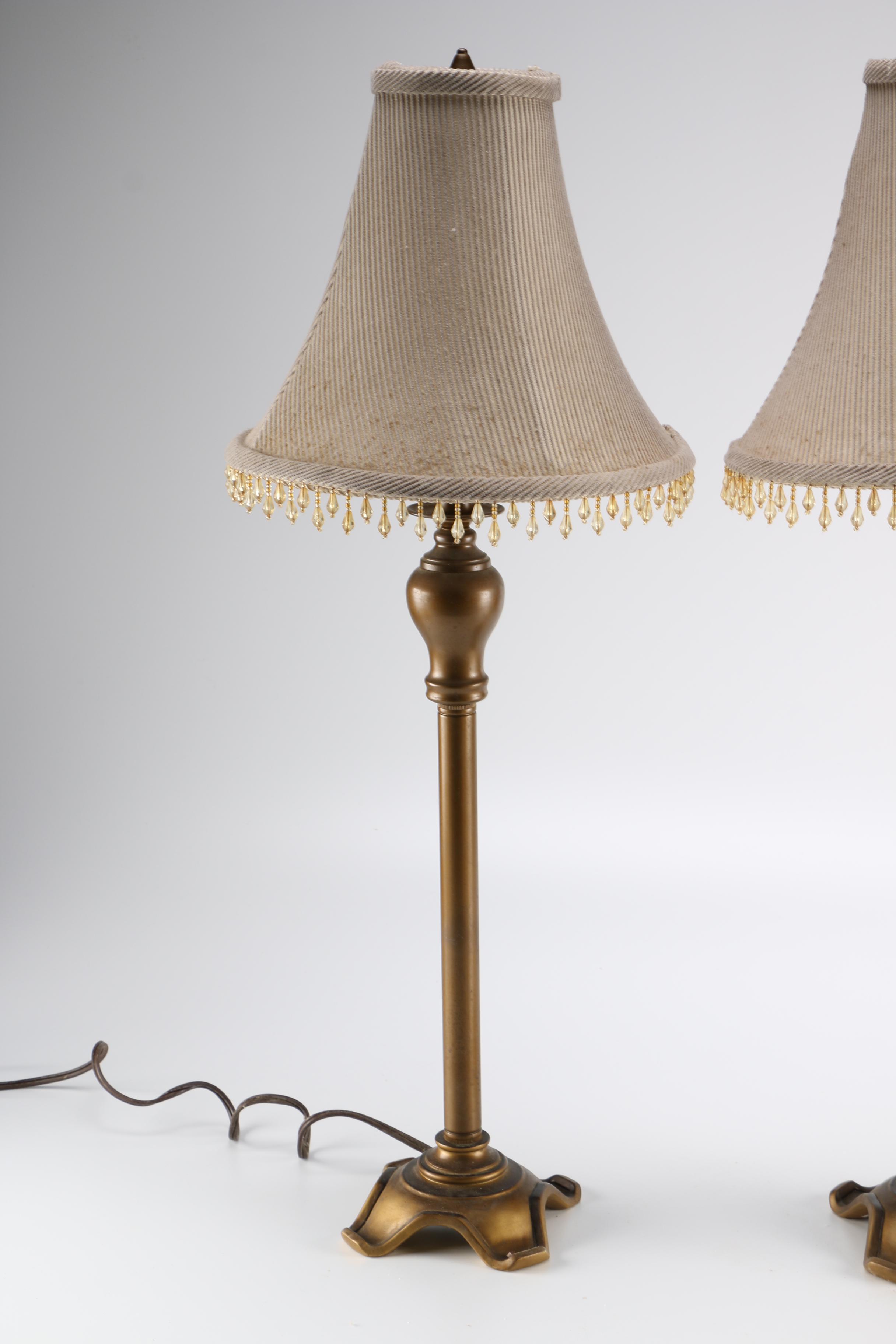 Bronze Tone Table Lamps With Collapsible Shades