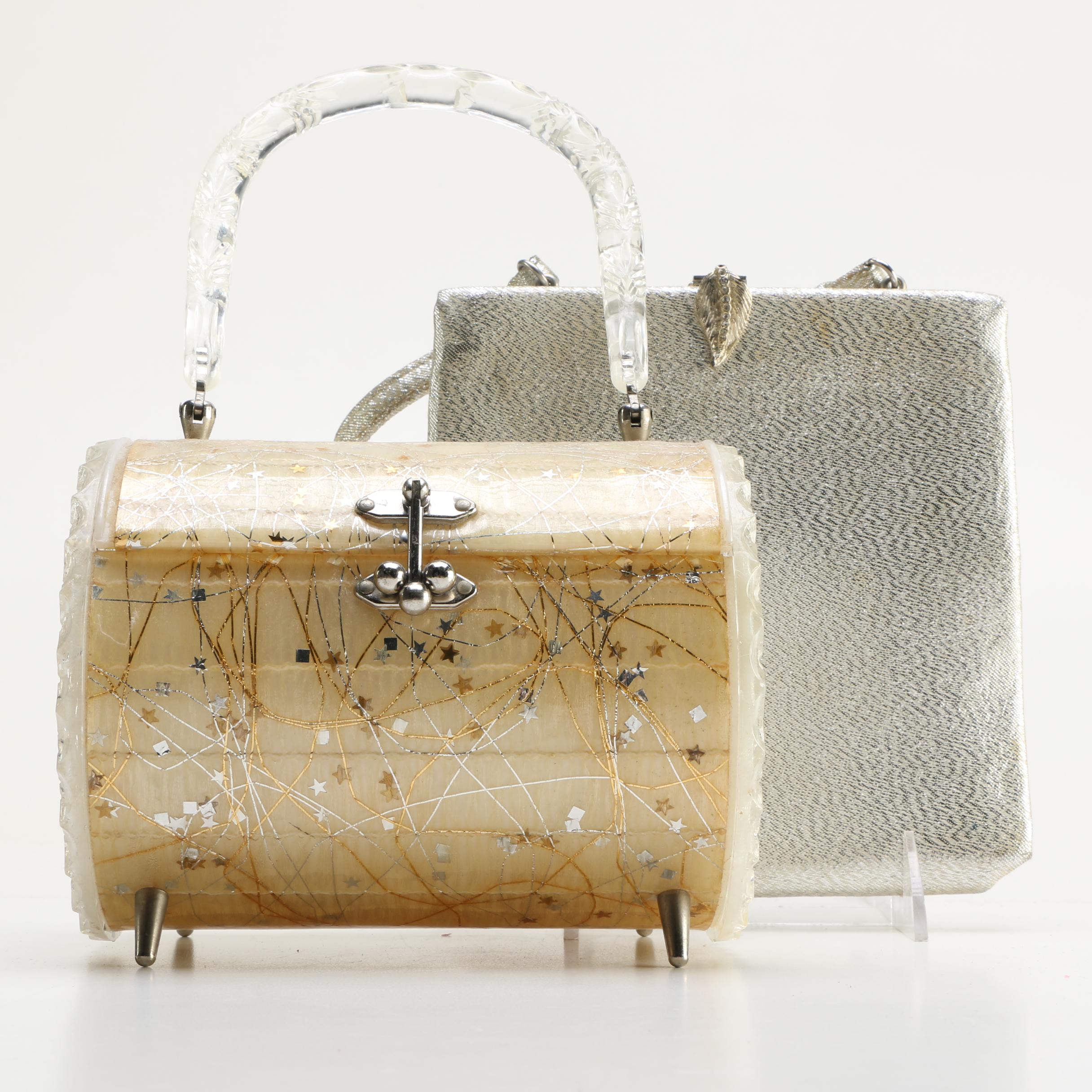 Vintage Lucite Confetti Barrel Purse and After Five Handbag