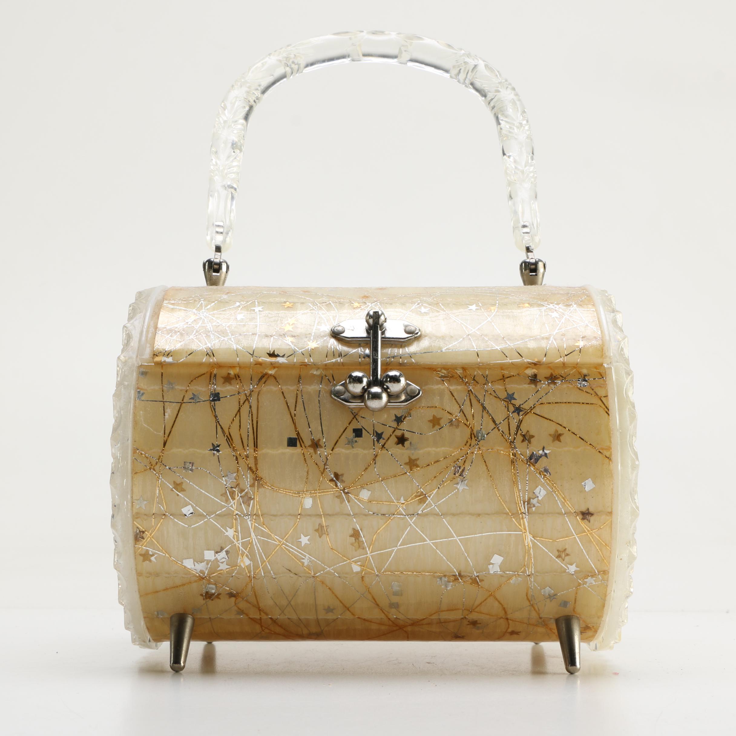 Vintage Lucite Confetti Barrel Purse and After Five Handbag