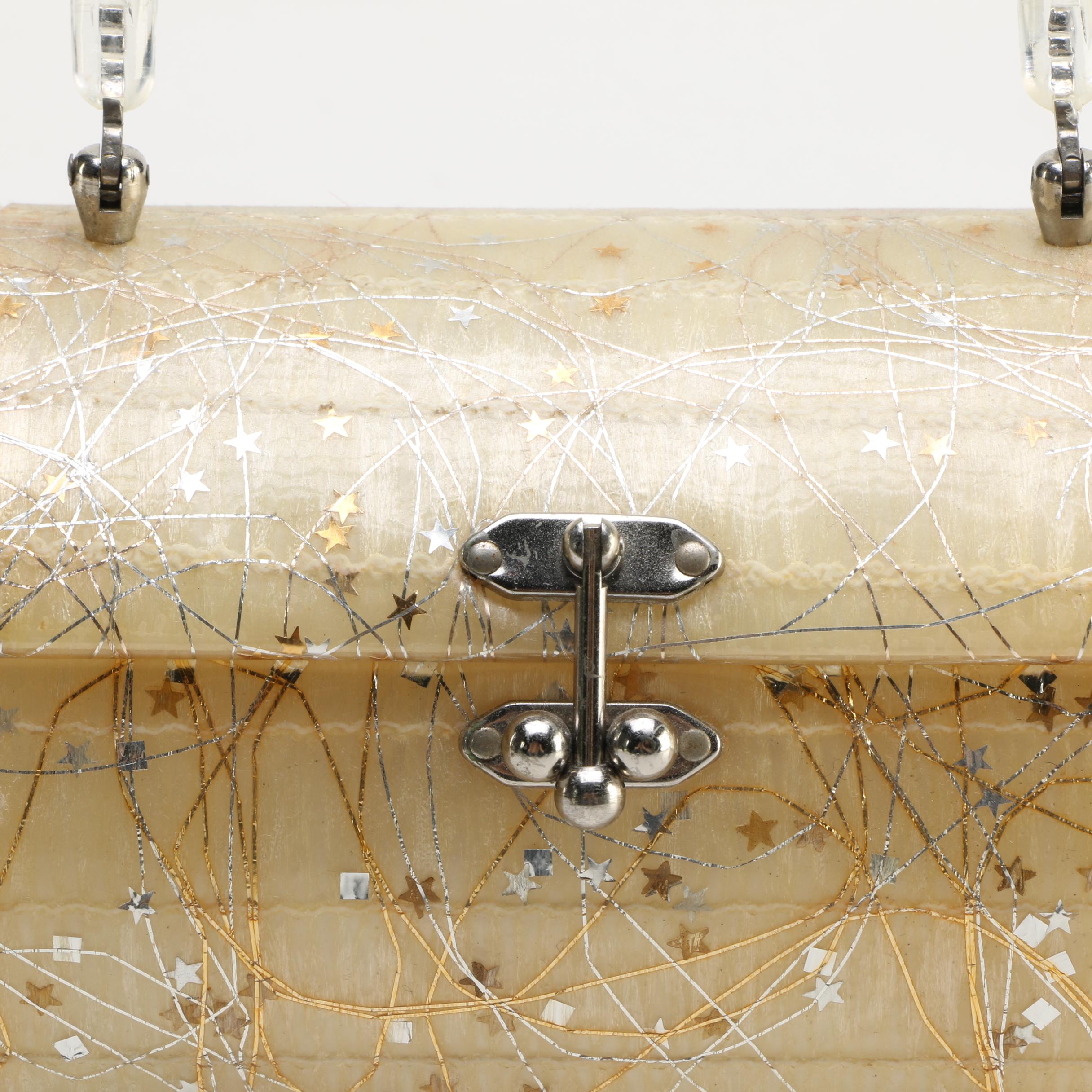 Vintage Lucite Confetti Barrel Purse and After Five Handbag
