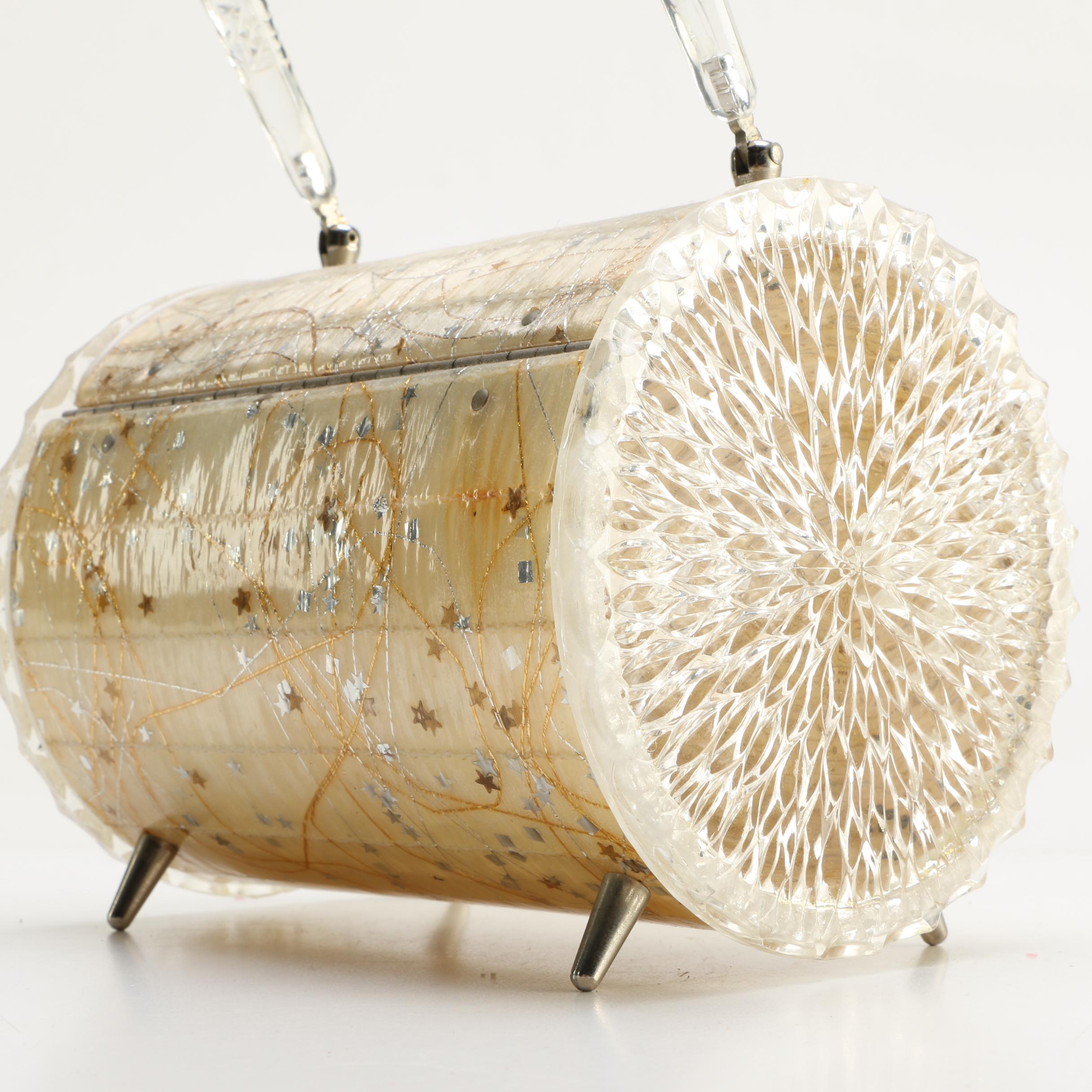 Vintage Lucite Confetti Barrel Purse and After Five Handbag