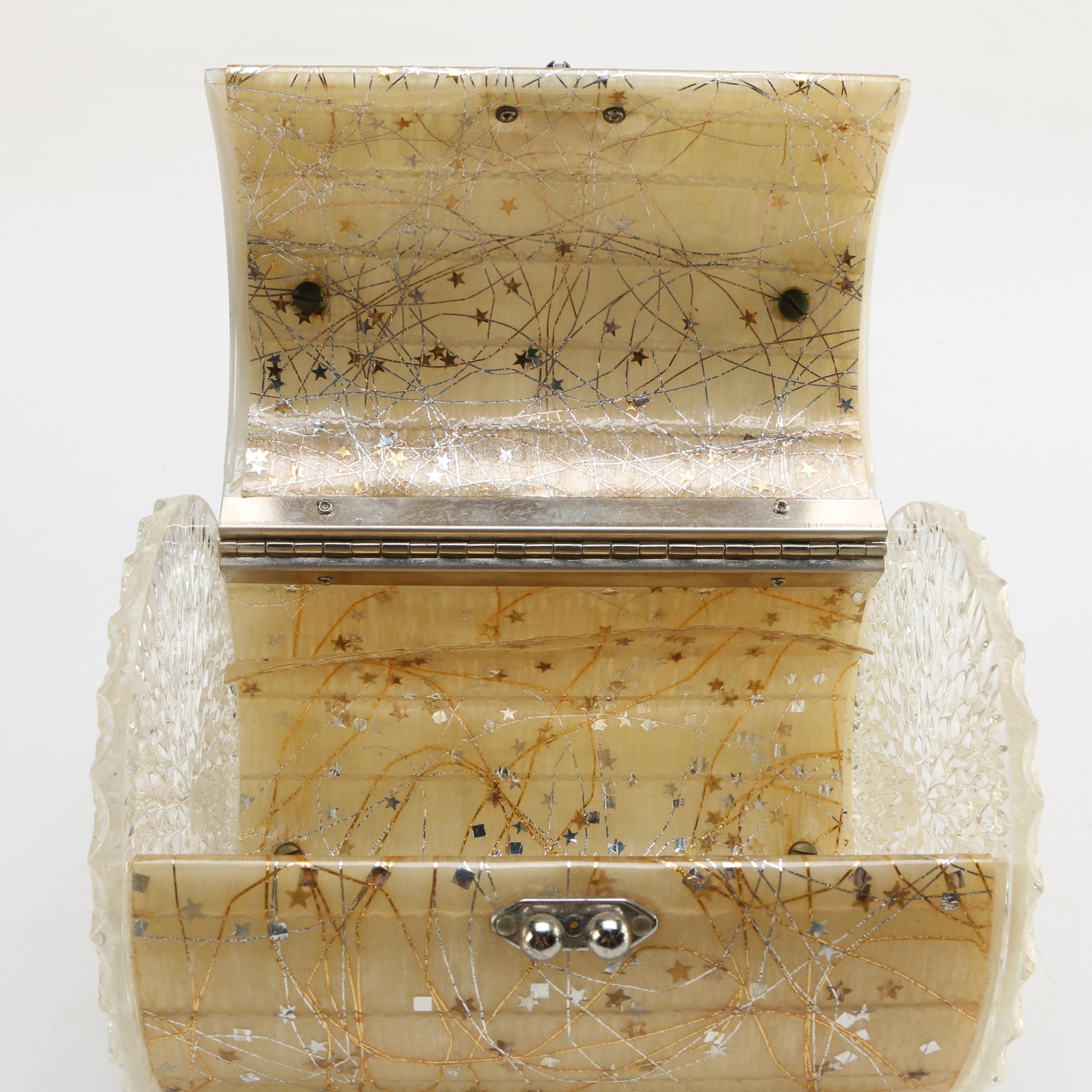 Vintage Lucite Confetti Barrel Purse and After Five Handbag