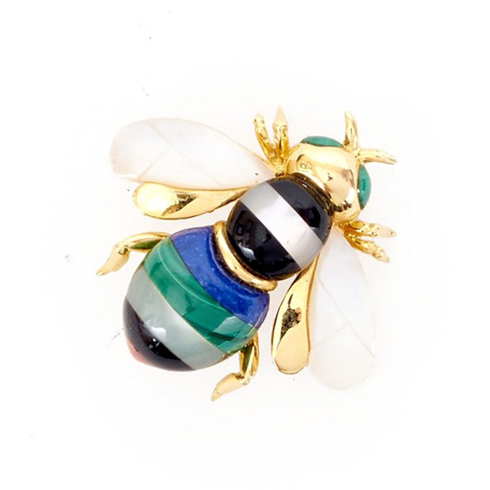 Asch Grossbardt Cabochon Gemstone Bee Brooch