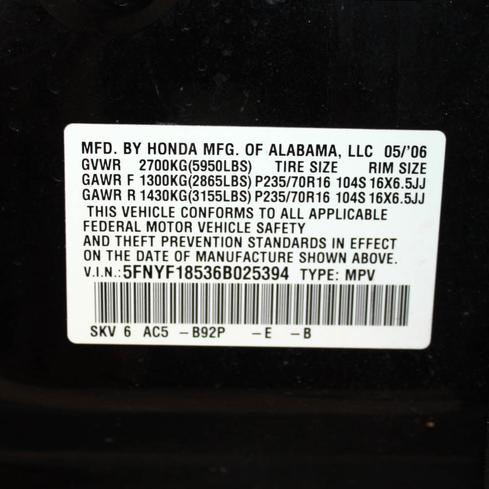 Black 2006 Honda Pilot EX-L SUV