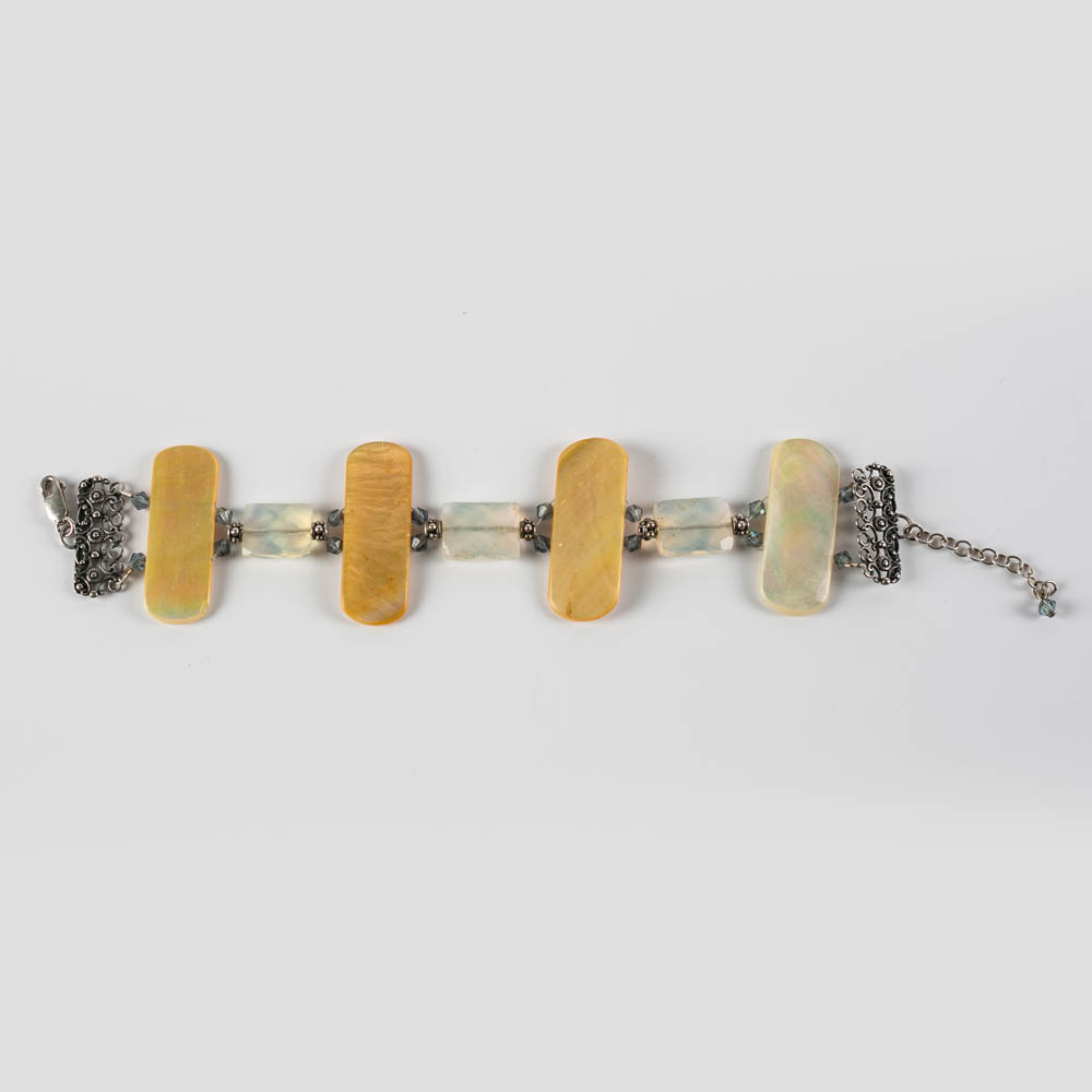 Sterling Silver, Crystal, and Mother of Pearl Bracelet