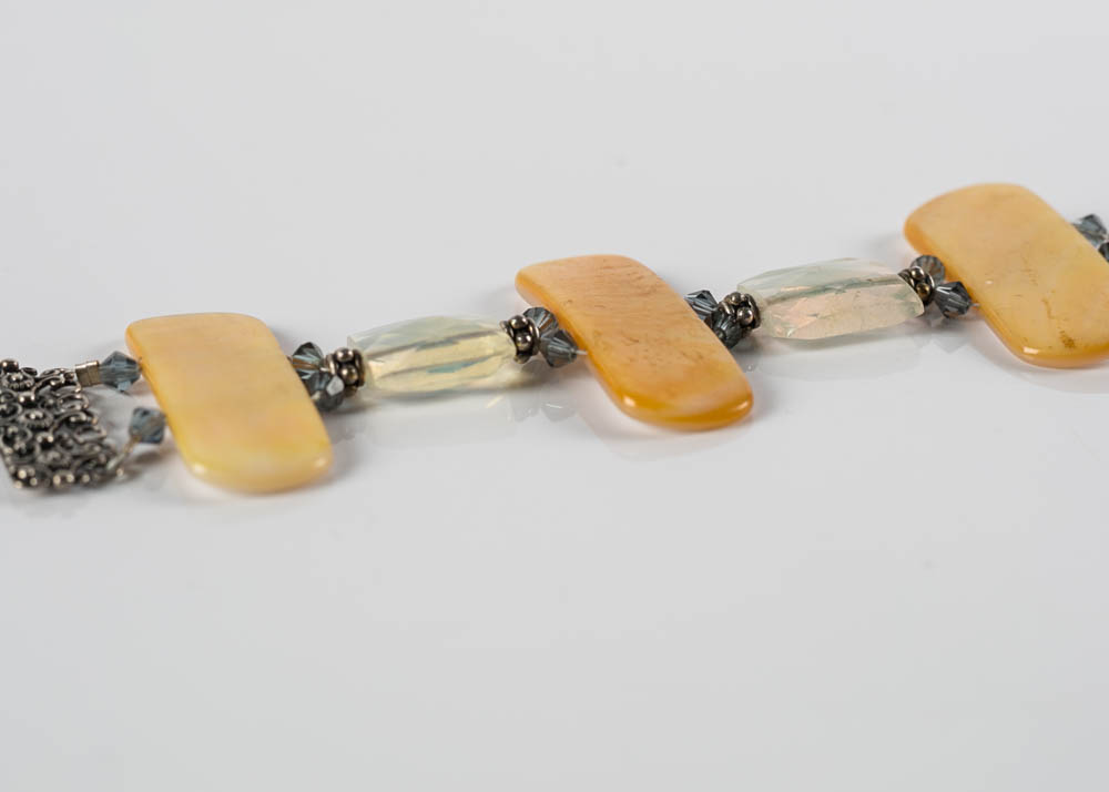 Sterling Silver, Crystal, and Mother of Pearl Bracelet